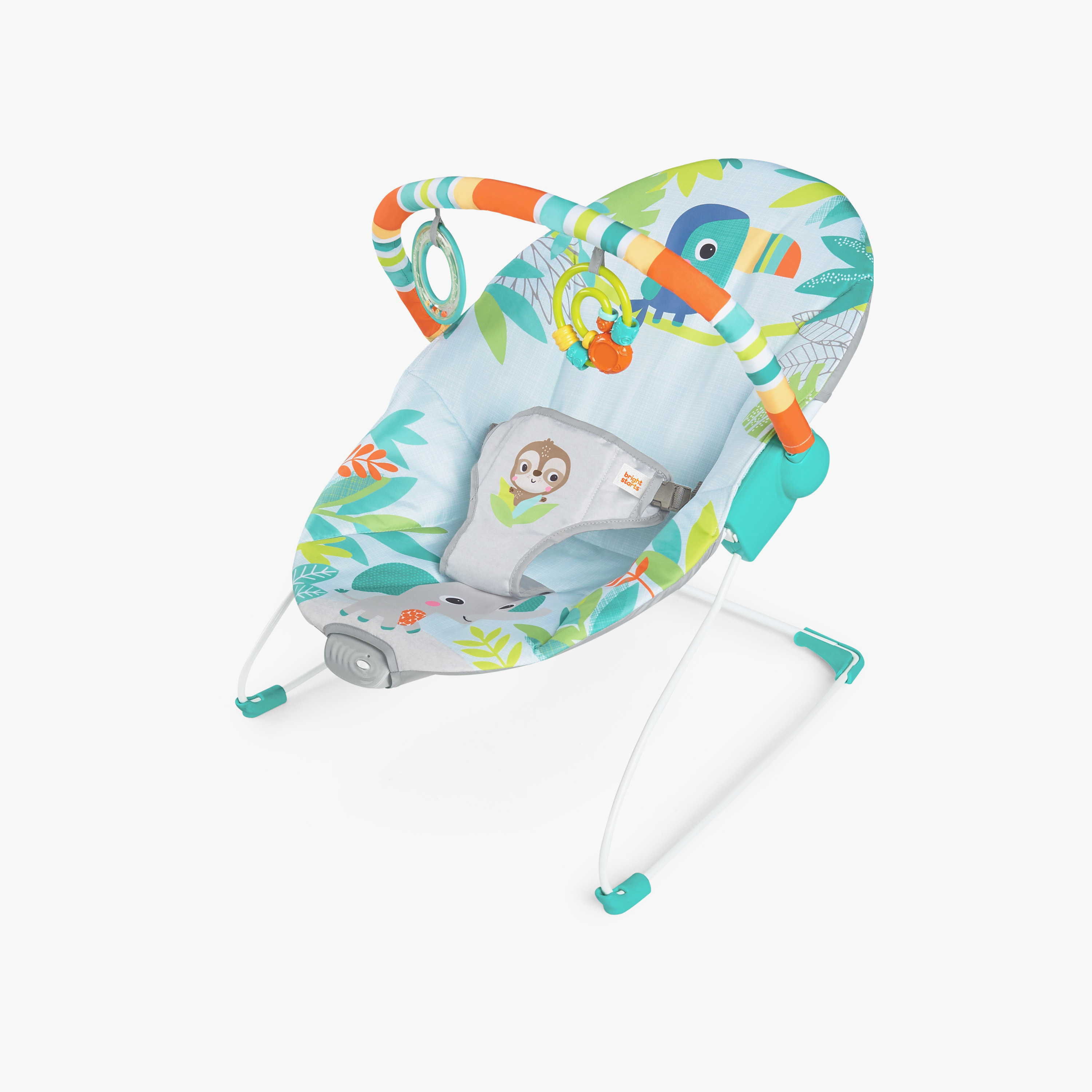 Bright Starts Rainforest Vibes Vibrating Bouncer with Hanging Toys - Newborns+-baby-infantactivity-bouncers-image-1