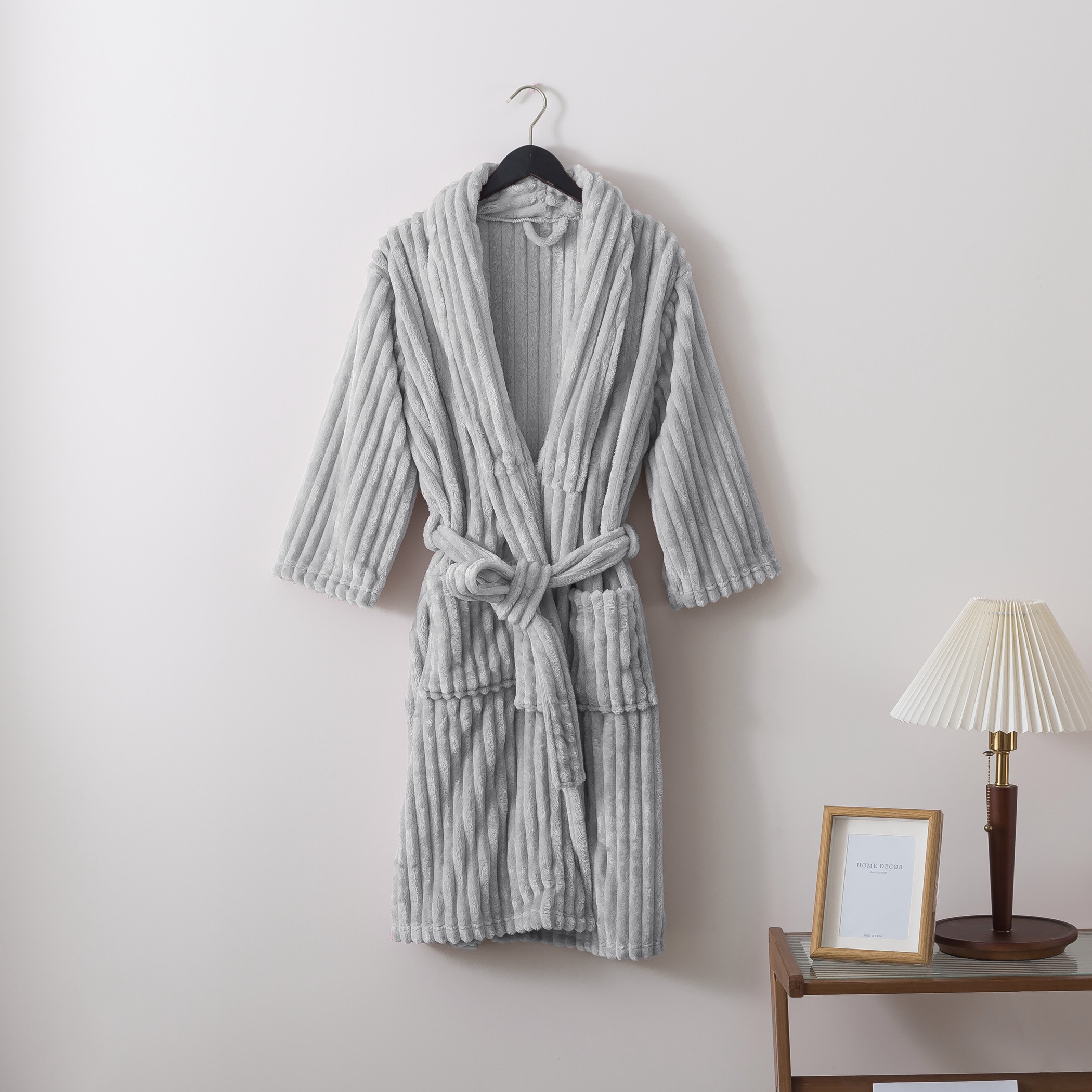 Karleen Decor Ribbed Flannel Bathrobe Pink-household-bathandlaundry-bathlinen-bathrobesandslippers-bathrobes-image-1