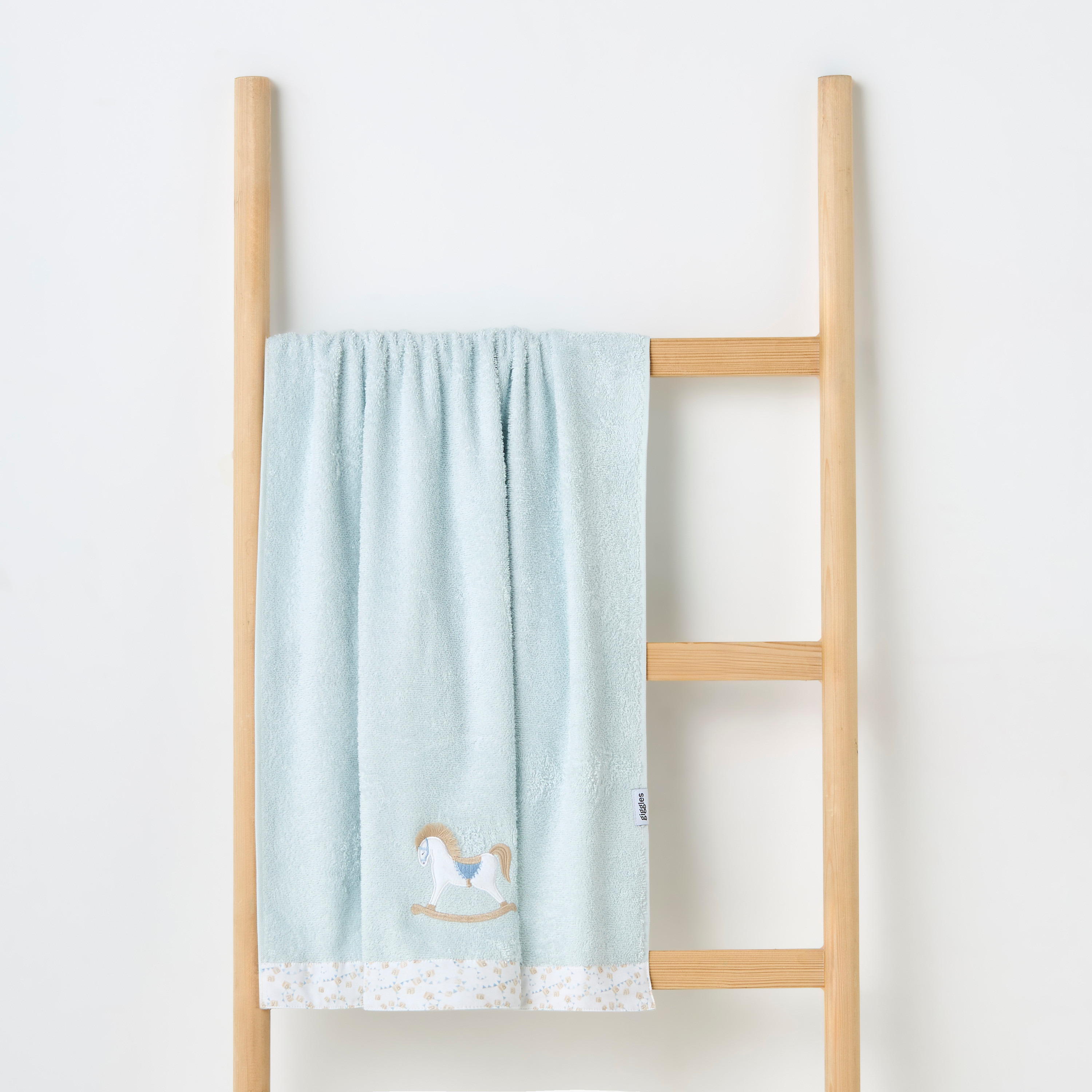 Turkish Cotton Towel with Rocking Horse applique - Blue-baby-bathandcare-towels-image-1