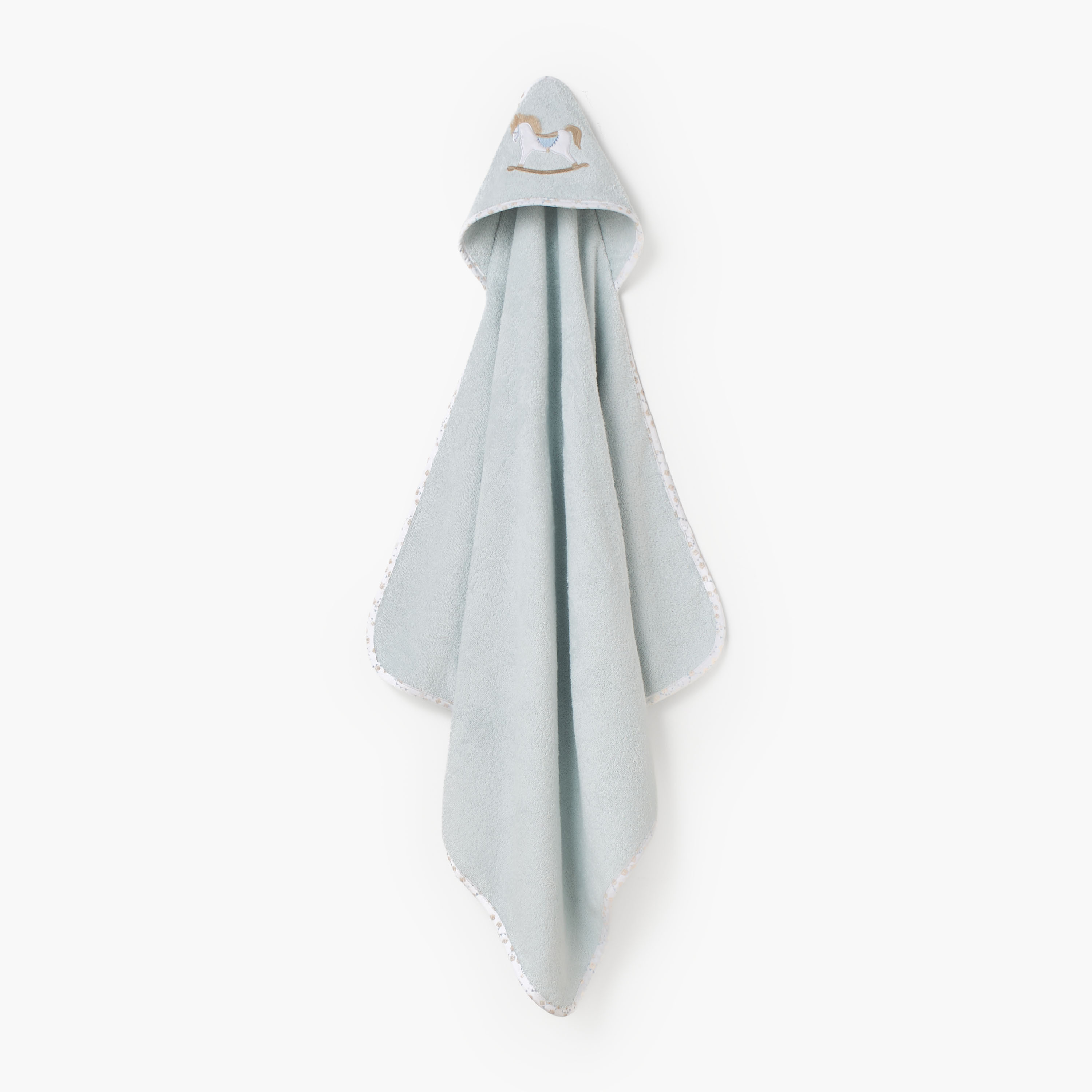 Turkish Hooded Cotton Towel with Rocking Horse applique - Blue-baby-bathandcare-towels-image-1