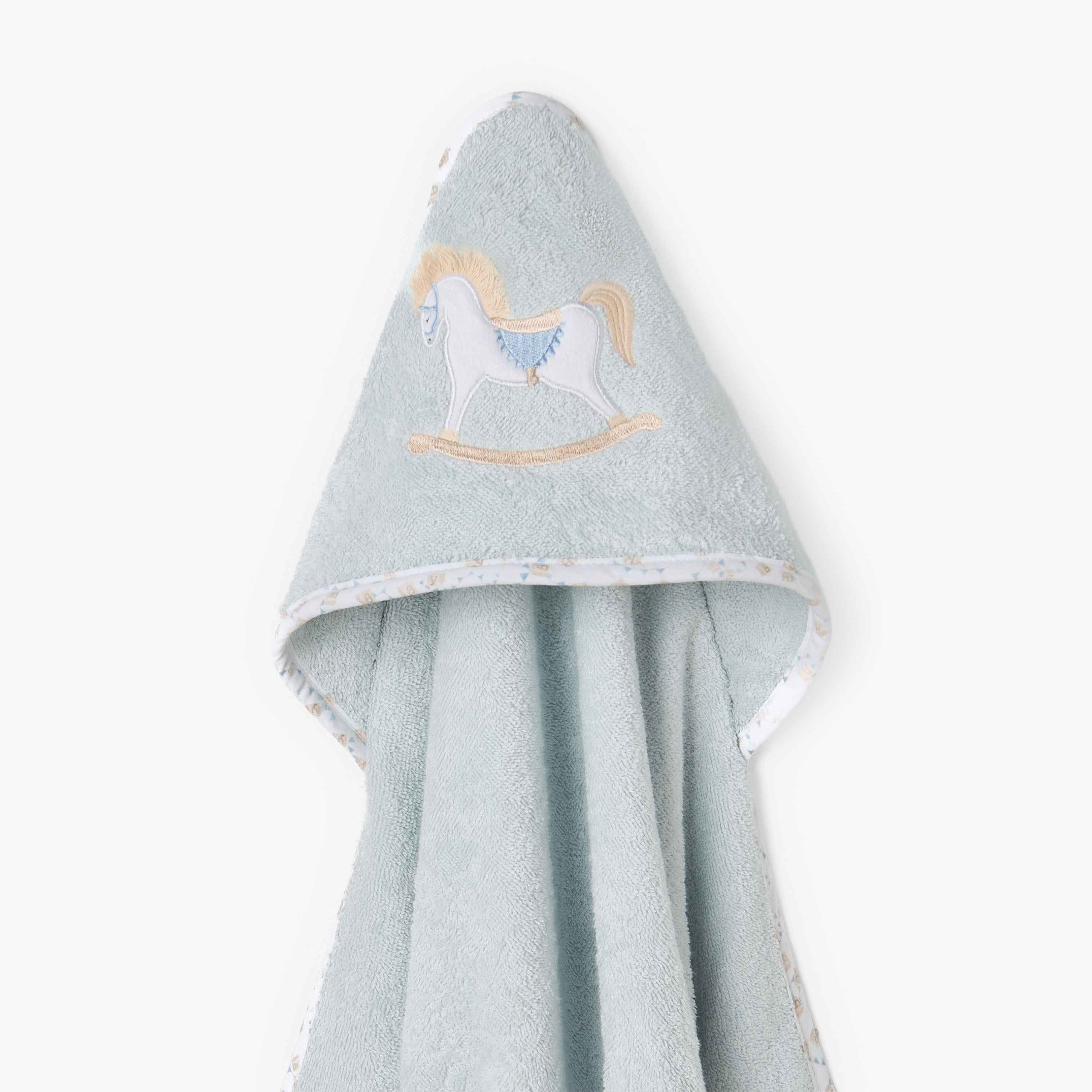Turkish Hooded Cotton Towel with Rocking Horse applique - Blue-baby-bathandcare-towels-image-2
