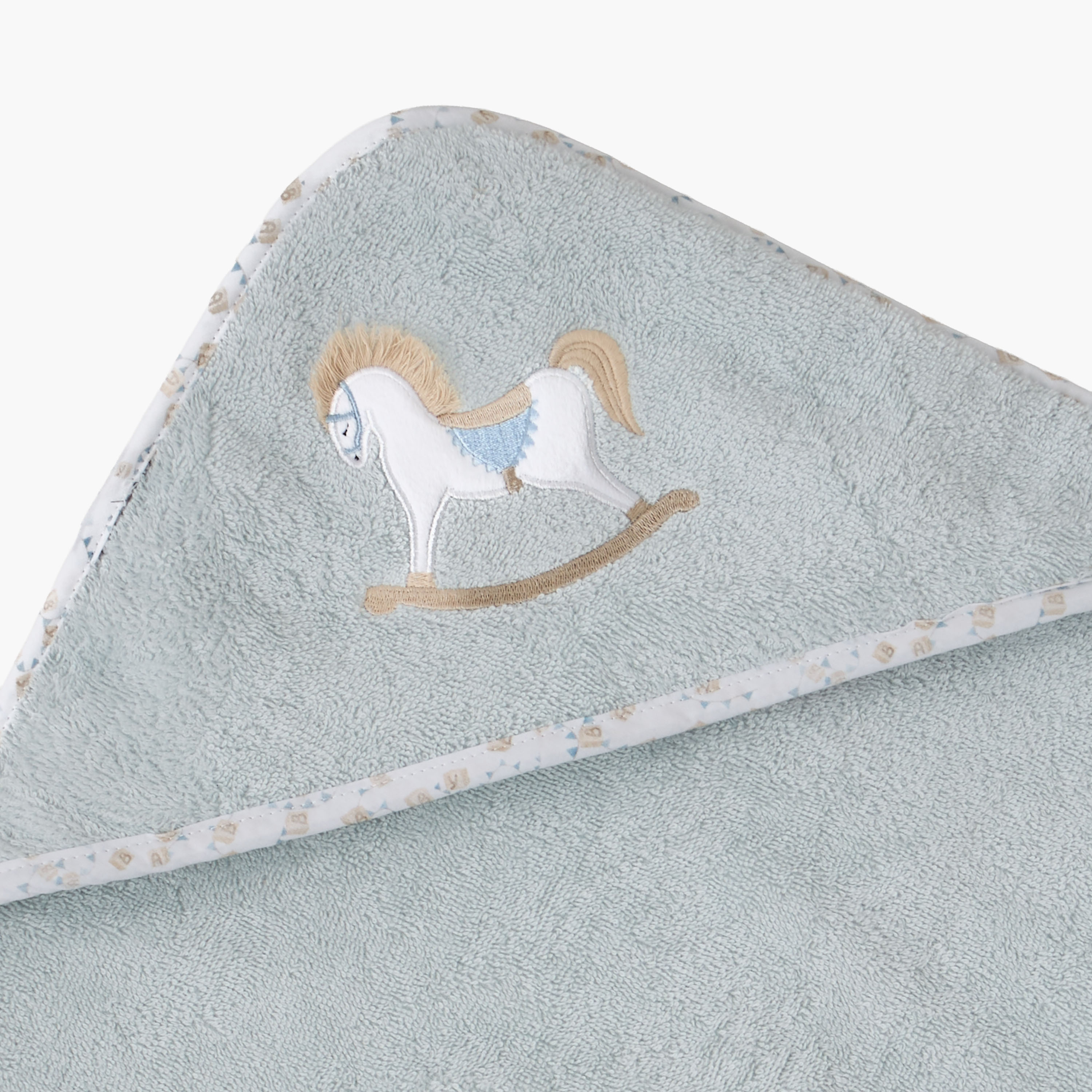Turkish Hooded Cotton Towel with Rocking Horse applique - Blue-baby-bathandcare-towels-image-4