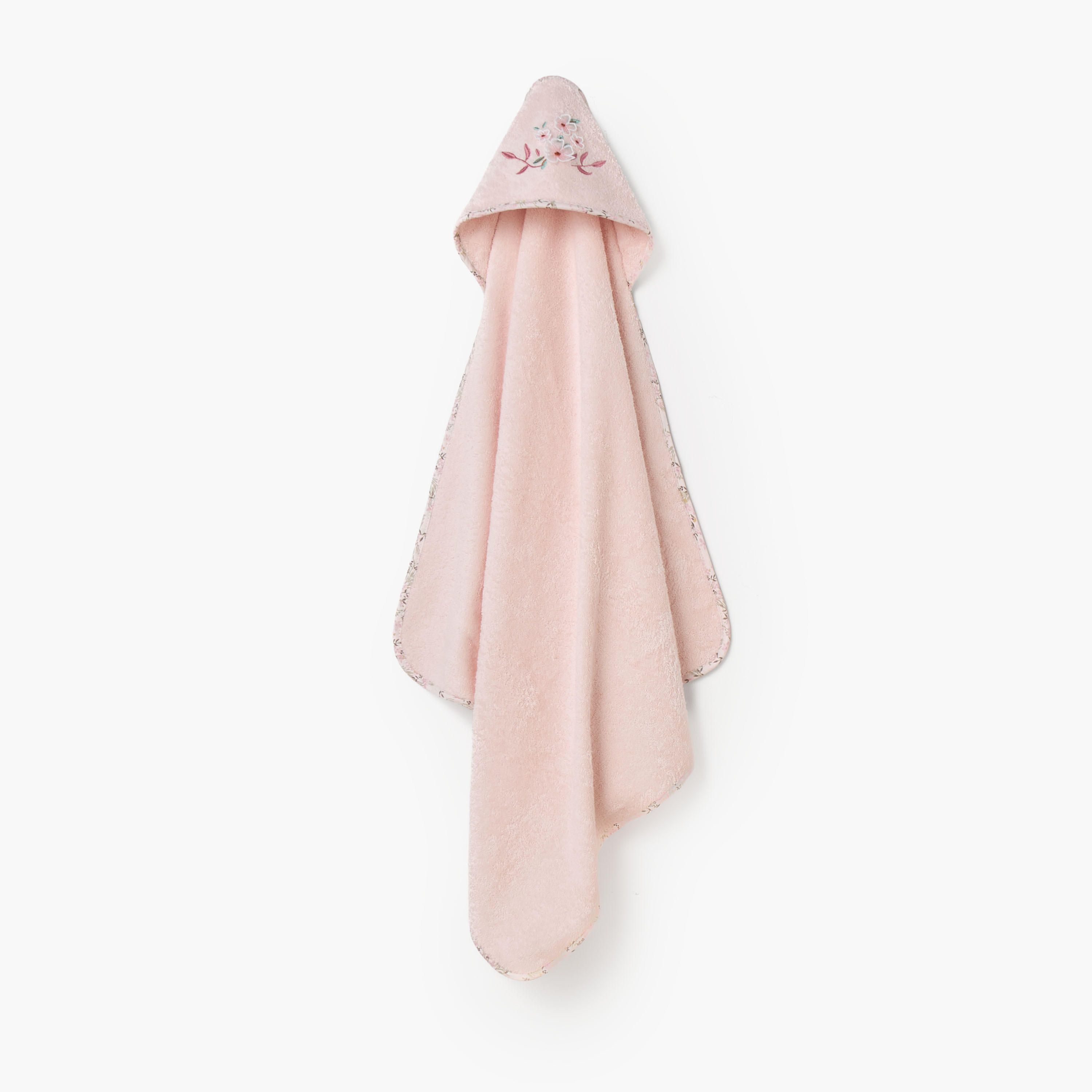Turkish Hooded Cotton Towel with Floral applique - Blush-baby-bathandcare-towels-image-1