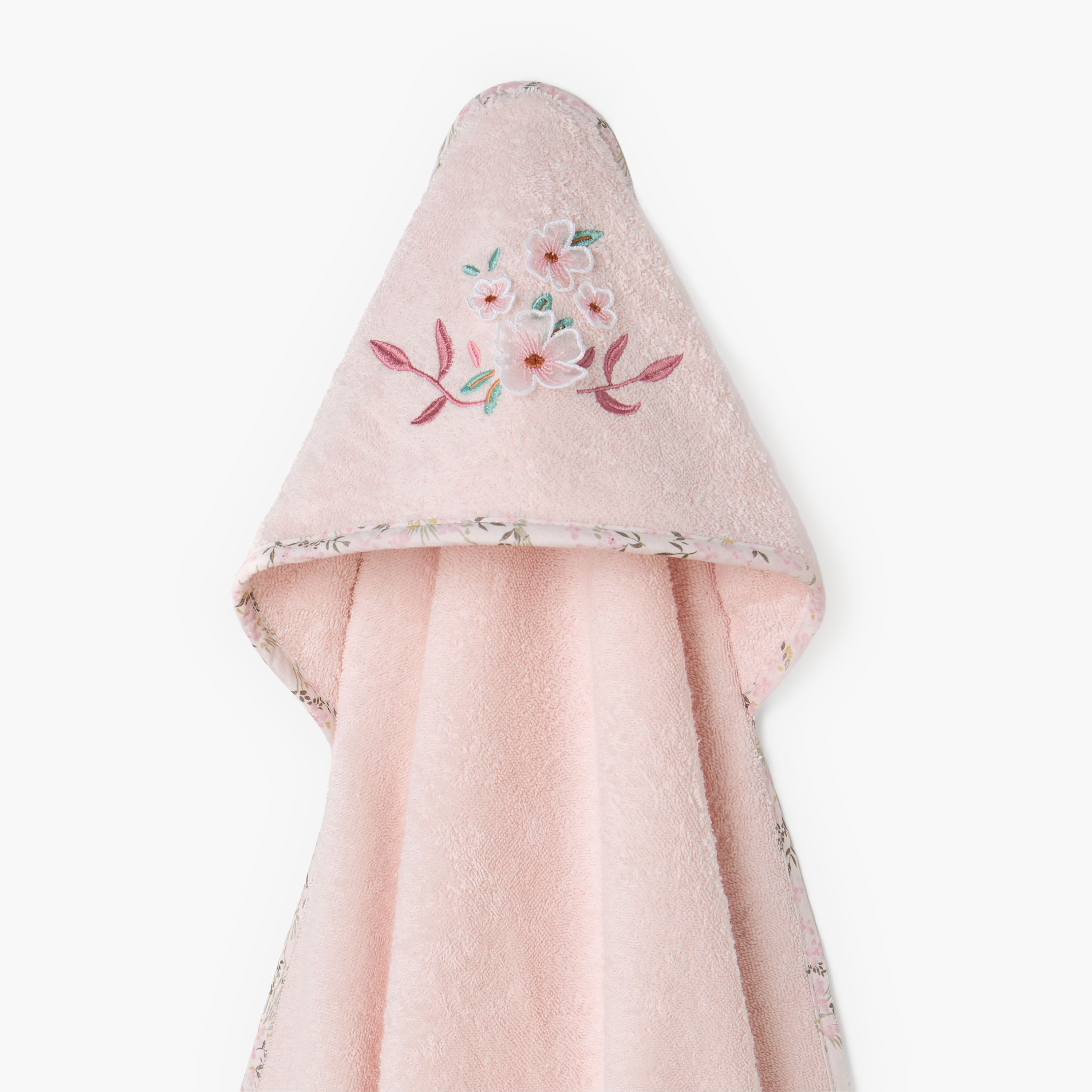 Turkish Hooded Cotton Towel with Floral applique - Blush-baby-bathandcare-towels-image-2