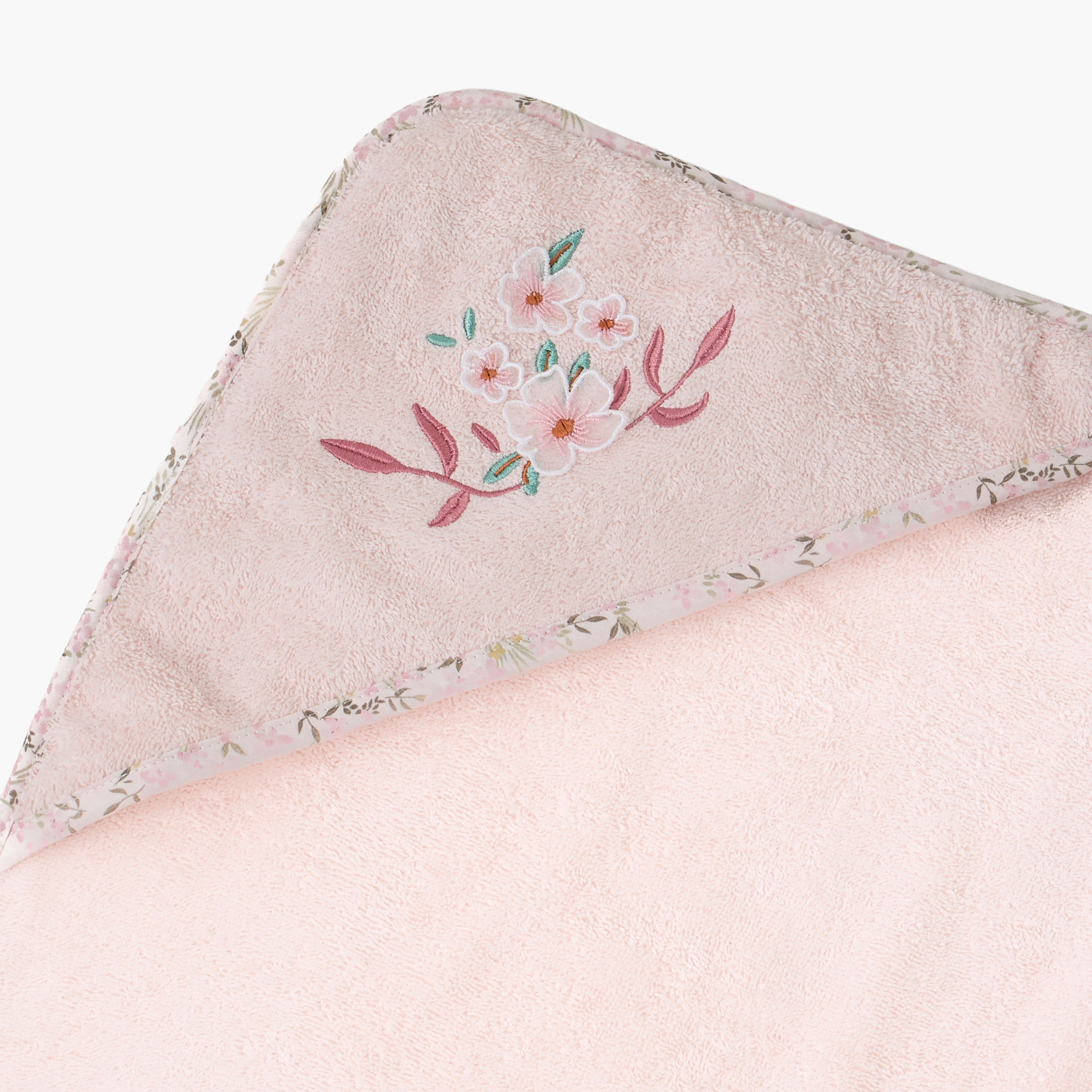 Turkish Hooded Cotton Towel with Floral applique - Blush-baby-bathandcare-towels-image-4