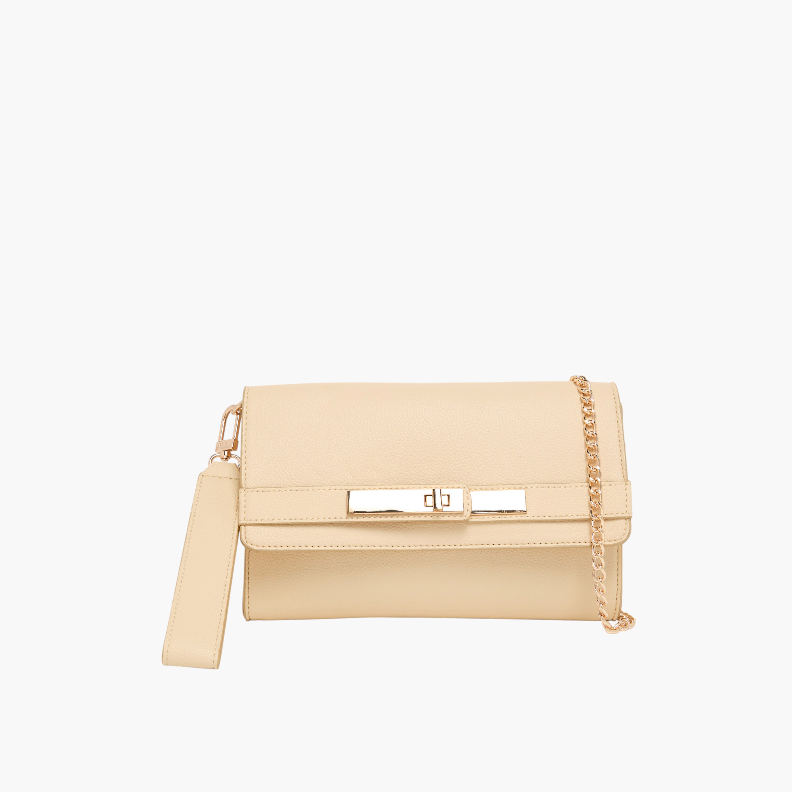 Anne Klein Solid Sling Bag with Detachable Chain Strap and Flap Closure-women-bagsandwallets-handbags-image-1