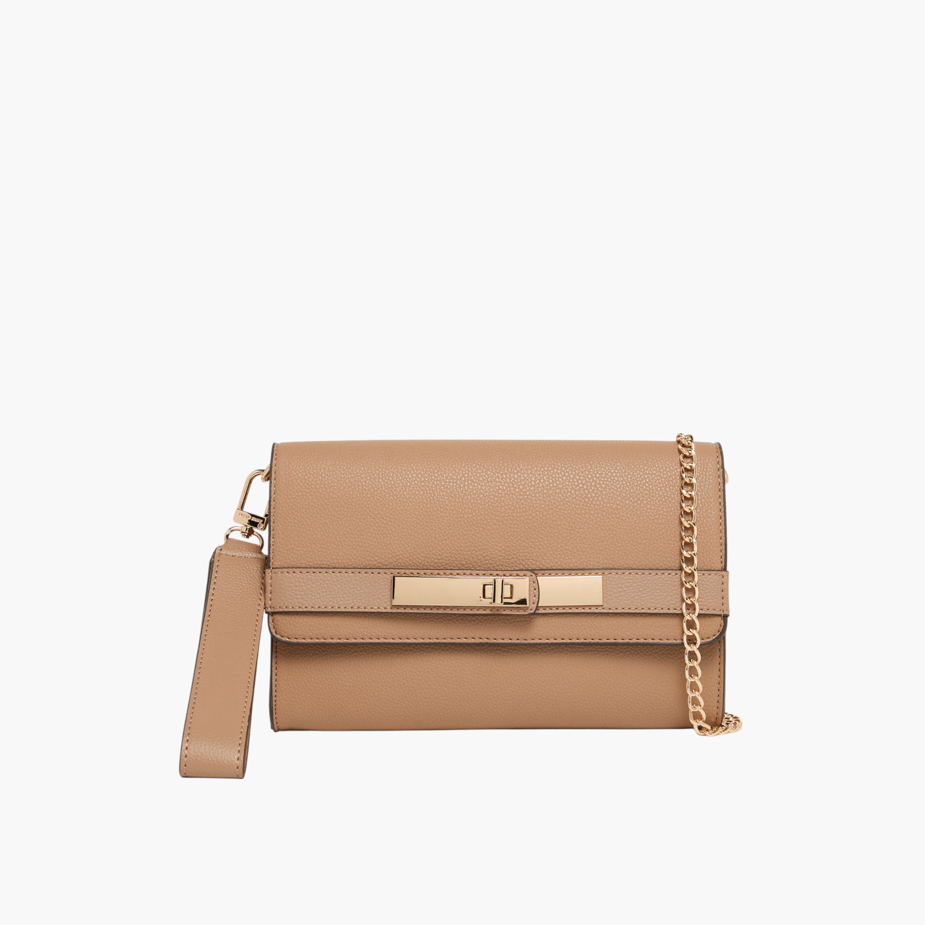 Anne Klein Solid Sling Bag with Detachable Chain Strap and Flap Closure-women-bagsandwallets-handbags-image-1
