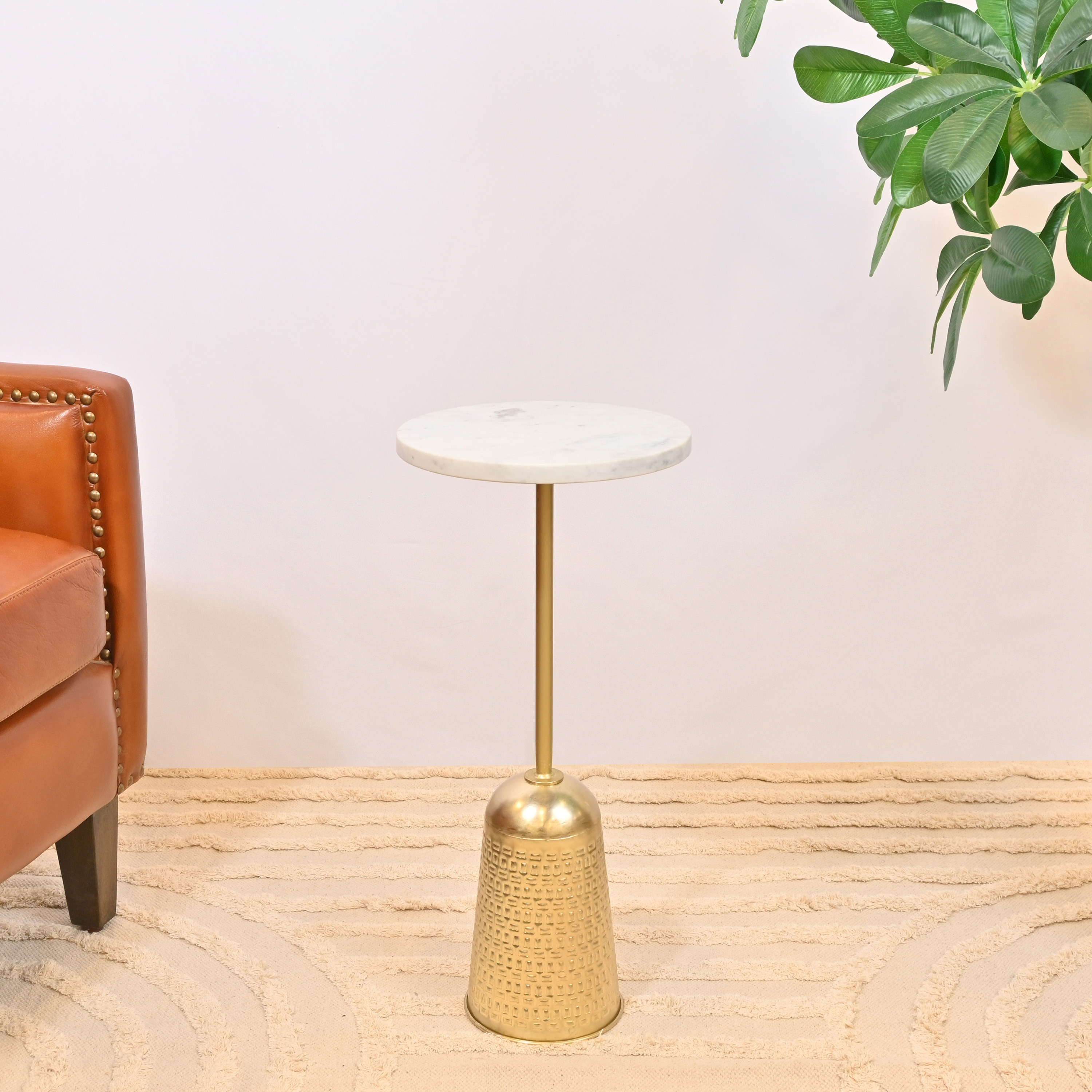Crafted by Lifestyle Marble Accent Table with Conical Base - 56x26 cms-furniture-livingroom-sideandendtables-image-1