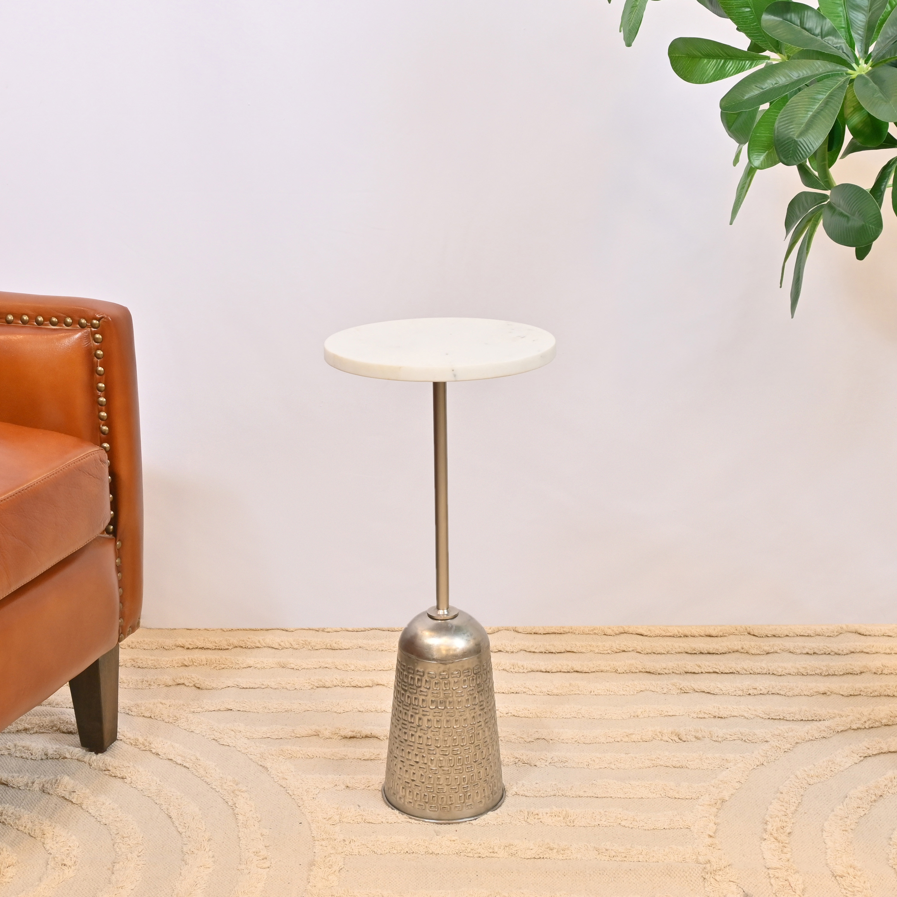 Crafted by Lifestyle Marble Accent Table with Embossed Metal Base - 56x26 cms-furniture-livingroom-sideandendtables-image-1
