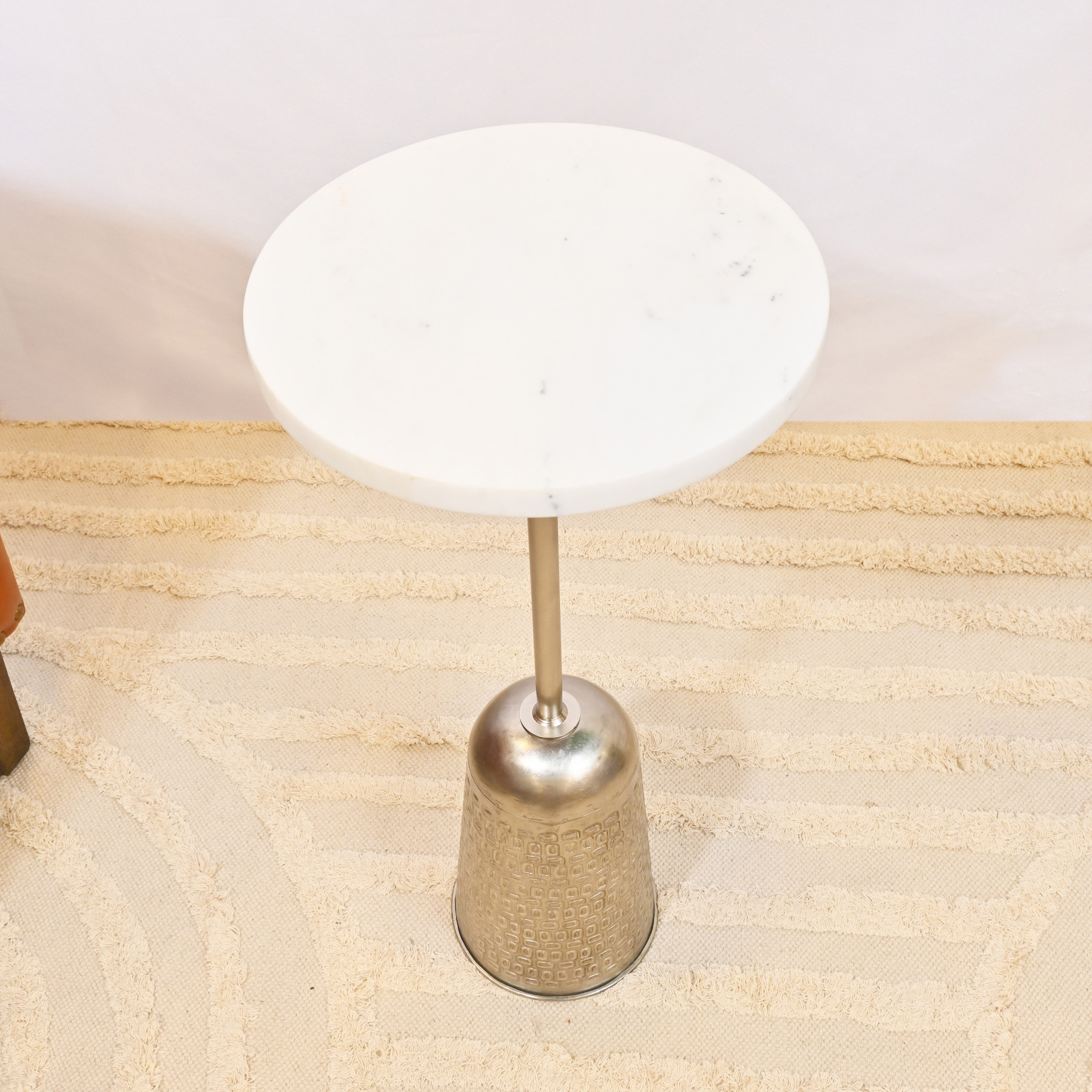 Crafted by Lifestyle Marble Accent Table with Embossed Metal Base - 56x26 cms-furniture-livingroom-sideandendtables-image-2