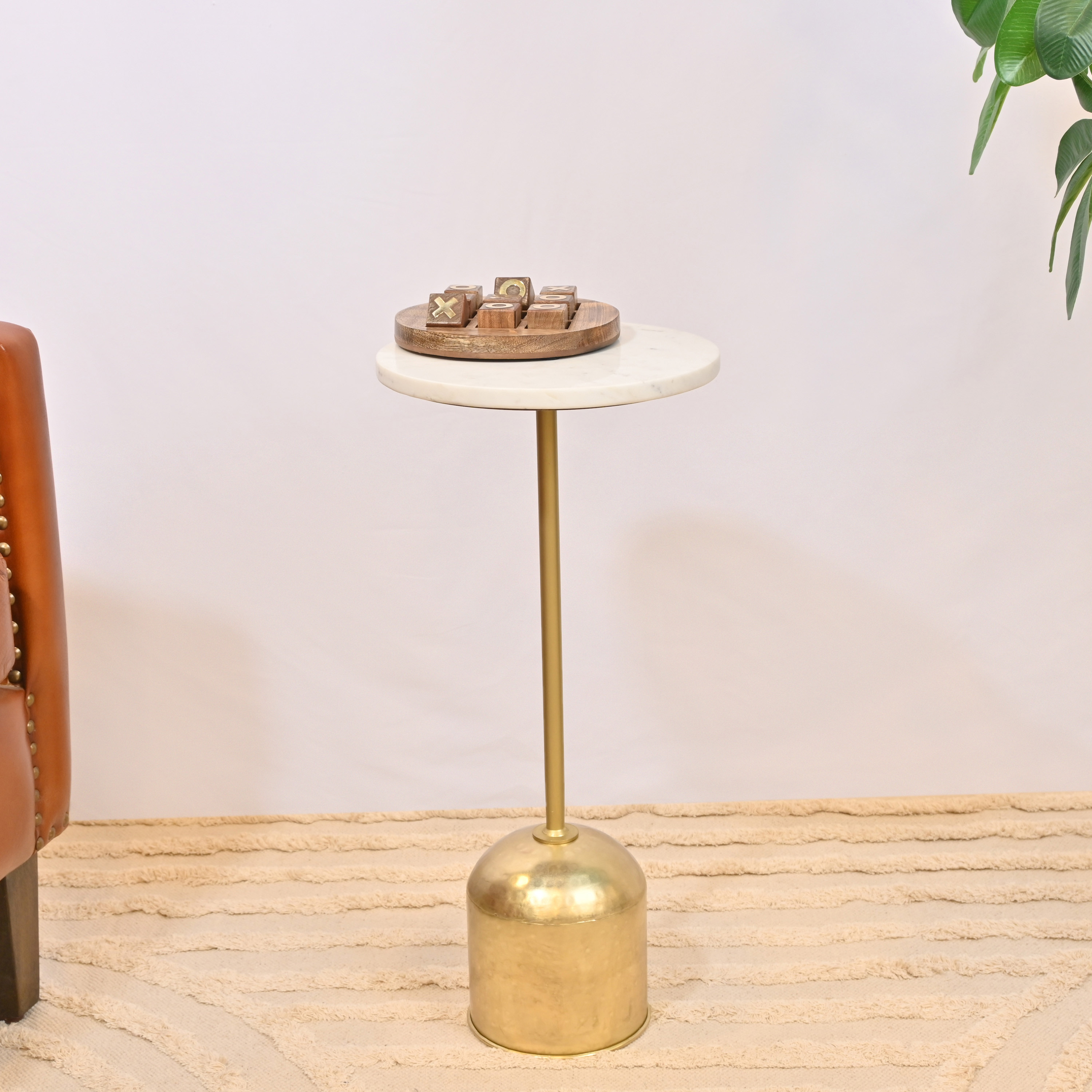 Crafted by Lifestyle Marble Top Accent Table with Pedestal Base - 56 cms-furniture-livingroom-sideandendtables-image-1