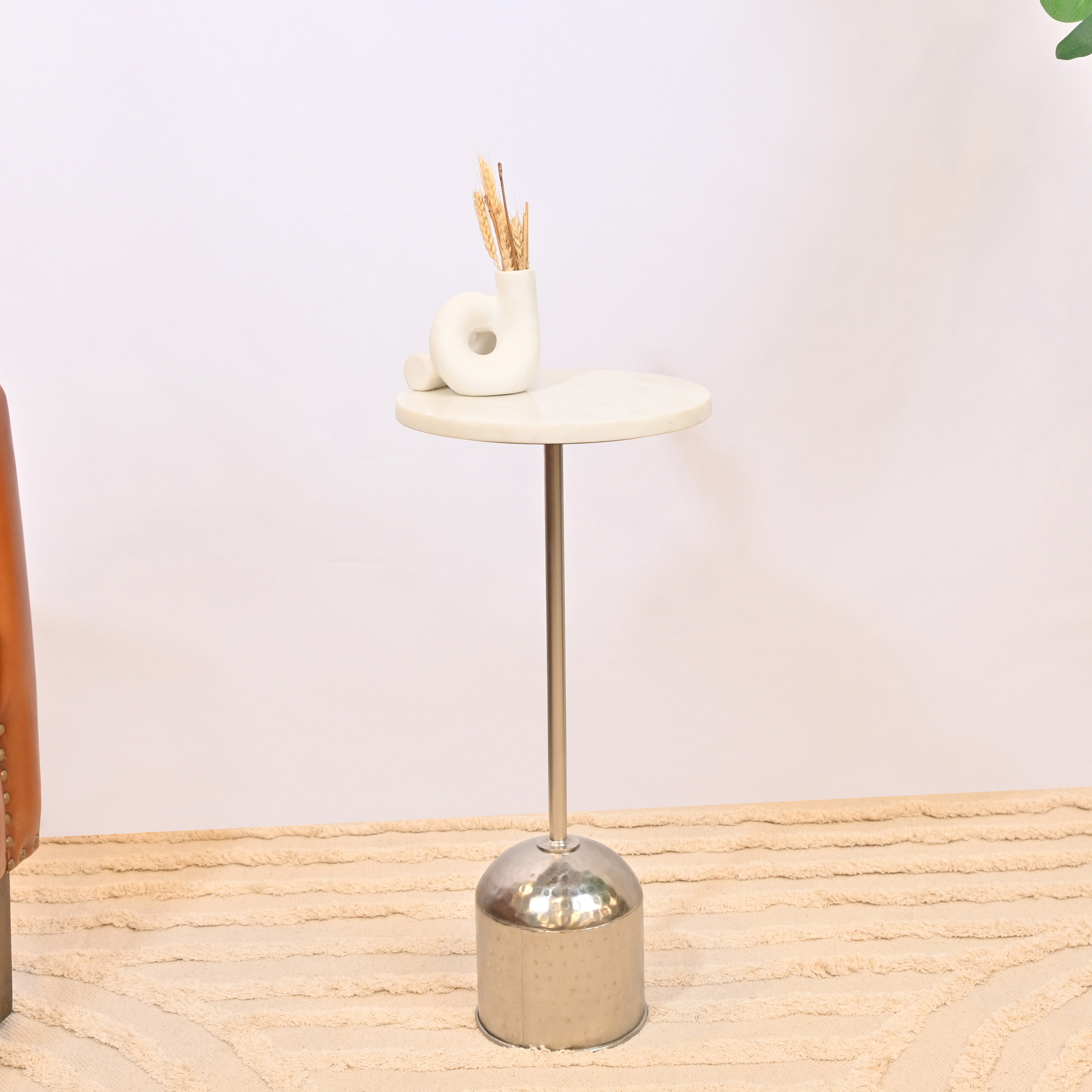 Crafted by Lifestyle Marble Top Accent Table with Pedestal Base - 56 cms-furniture-livingroom-sideandendtables-image-1