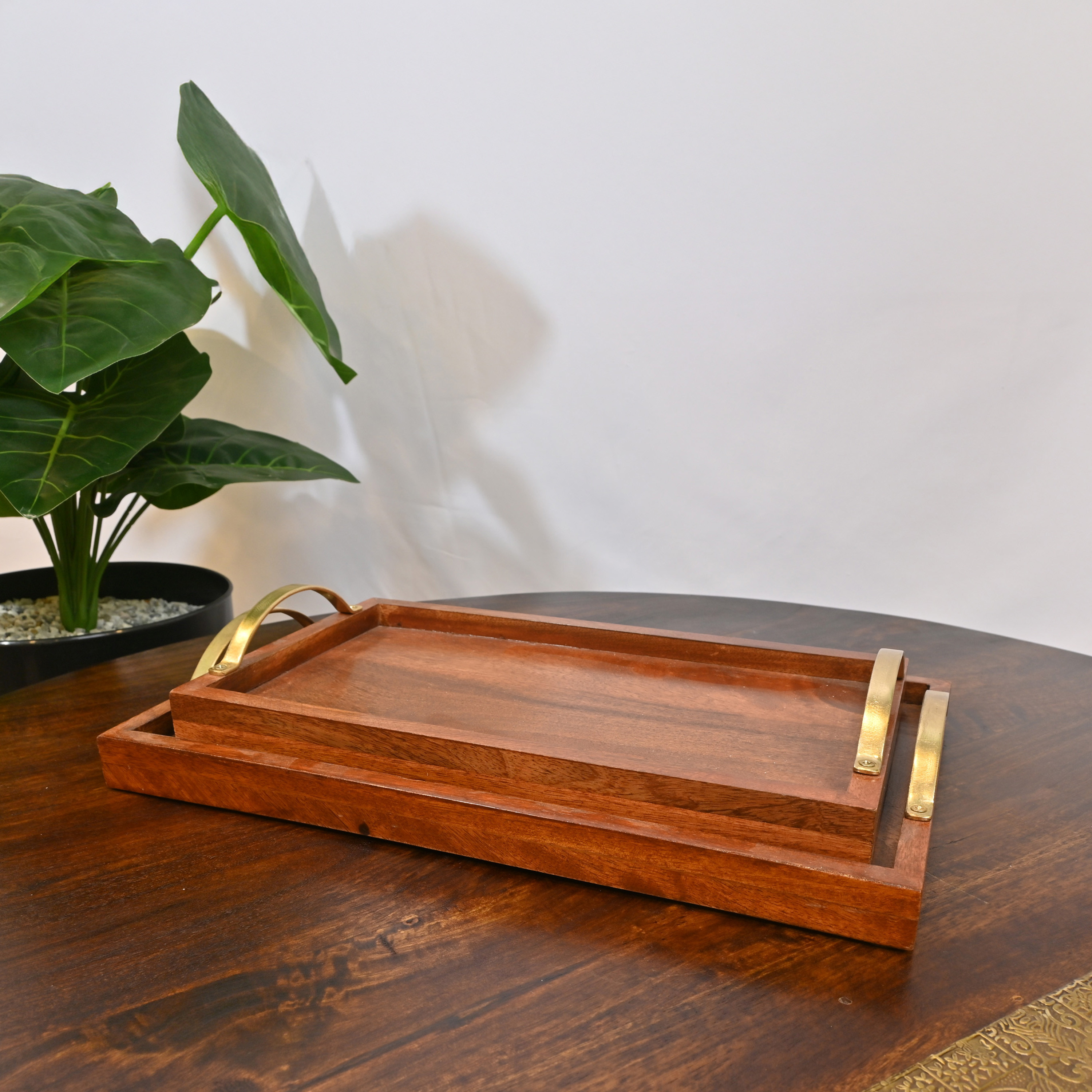 Crafted by Lifestyle Wooden Tray with Handle - Set of 2-household-decor-boxesandtrays-image-1