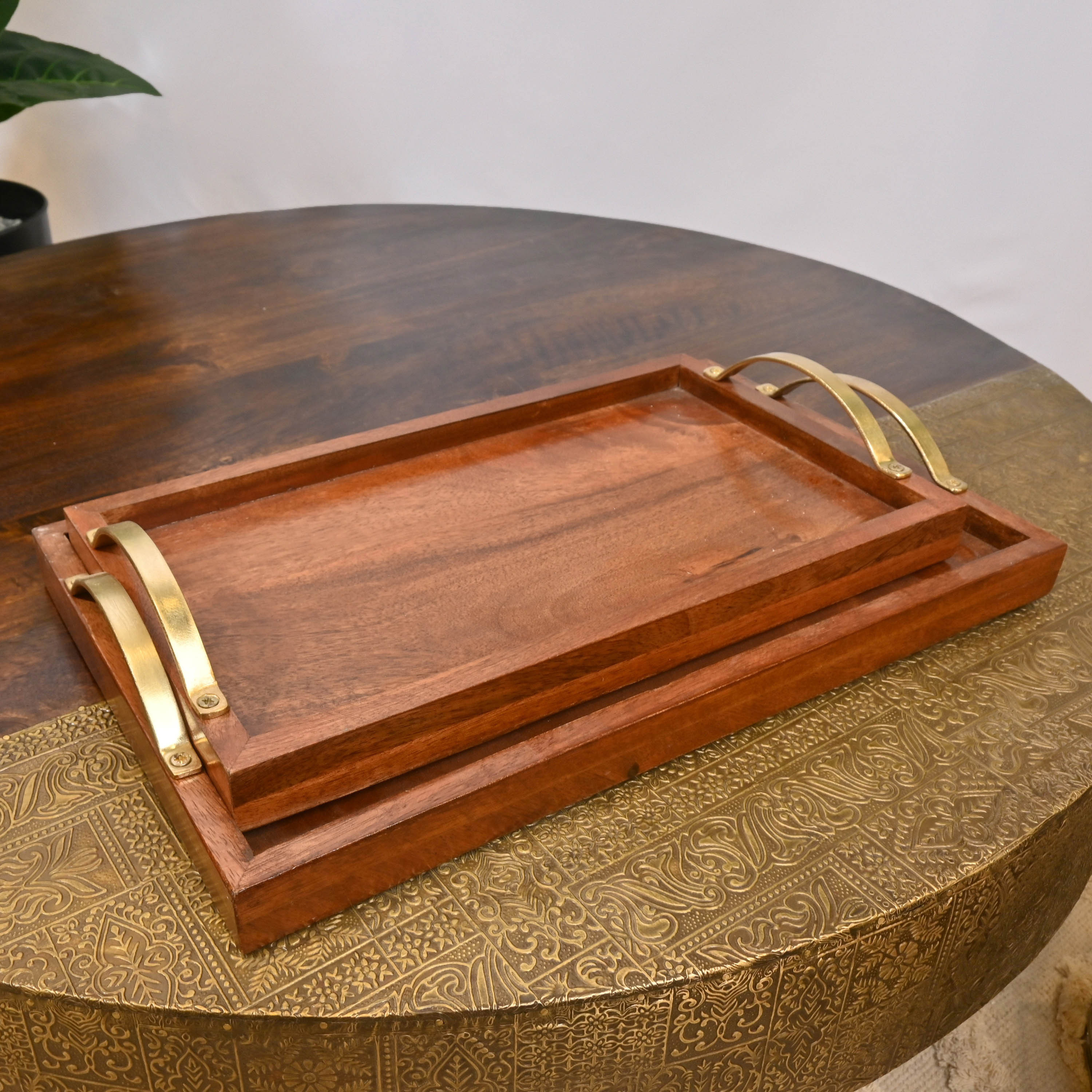 Crafted by Lifestyle Wooden Tray with Handle - Set of 2-household-decor-boxesandtrays-image-3