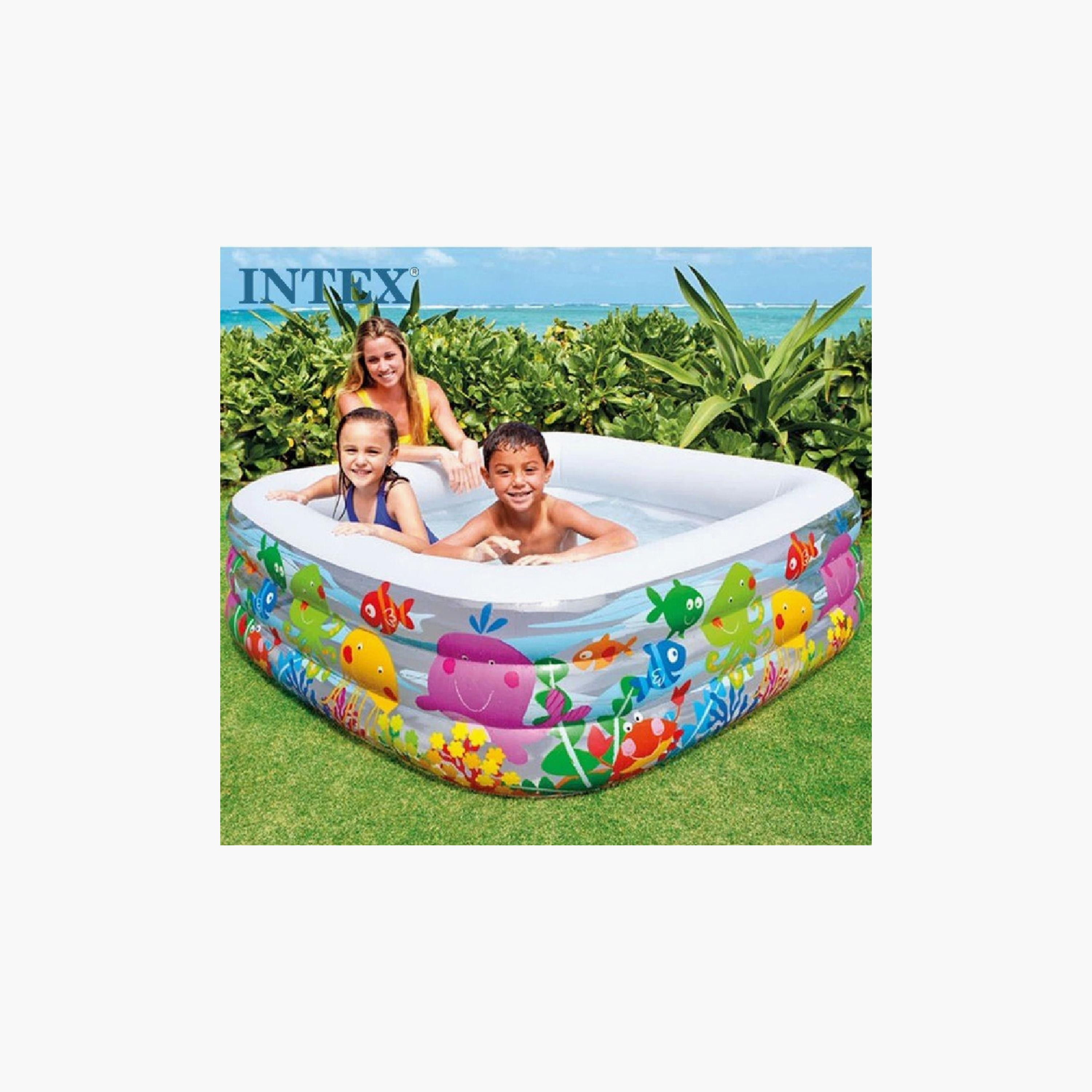 Intex Sea Aquarium Inflatable Pool with Repair Patch & Drain Plug - 5.22 x 5.22 x 1.64 ft-toys-outdoor-poolandbeach-floatsandboats-image-2