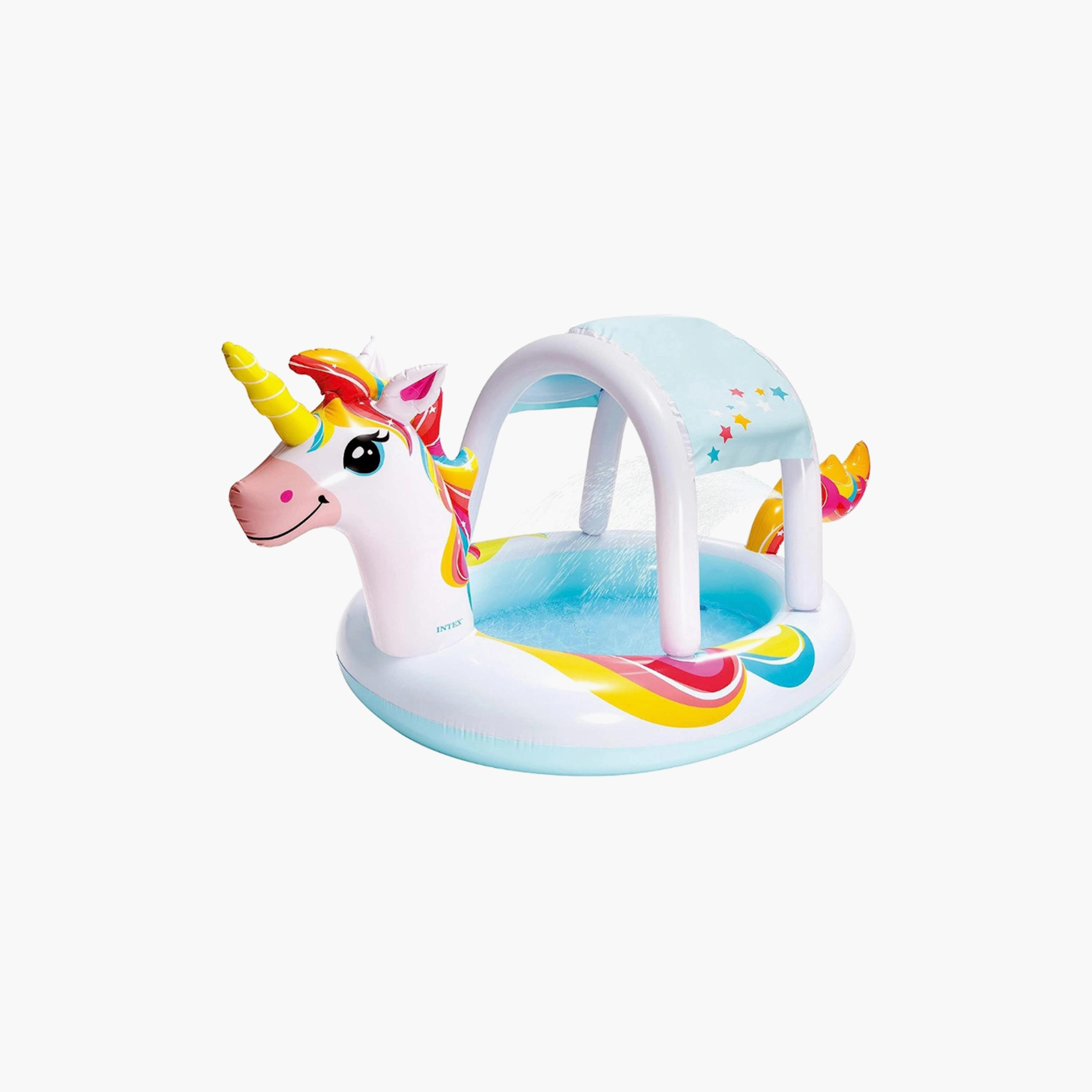 Intex Unicorn Fountain Inflatable Pool with Repair Patch & Drain Plug - 8.33 x 4.33 x 3.58 ft-toys-outdoor-poolandbeach-poolaccessories-image-1