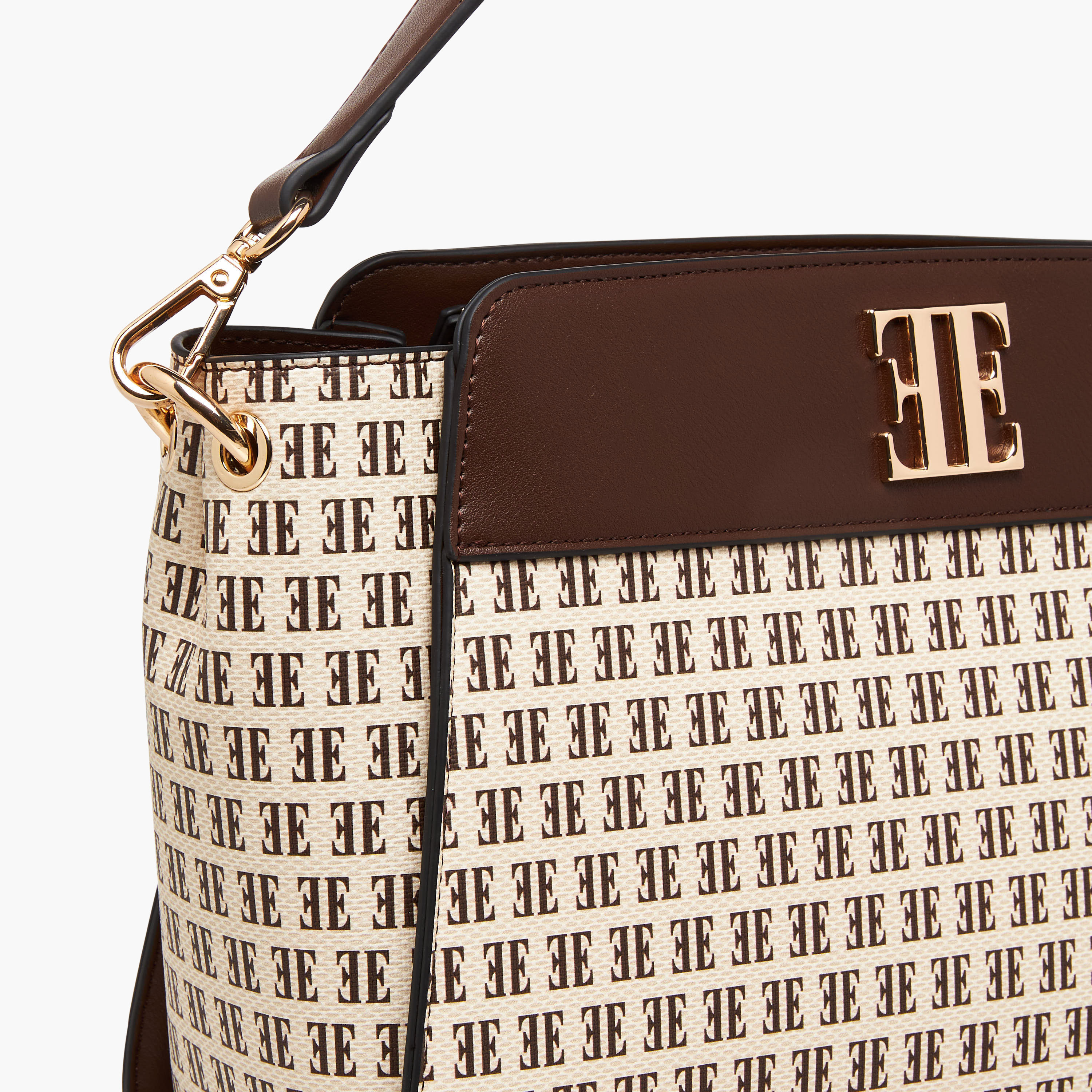 Elle Monogram Print Shoulder Bag with Detachable Strap-women-bagsandwallets-handbags-image-7