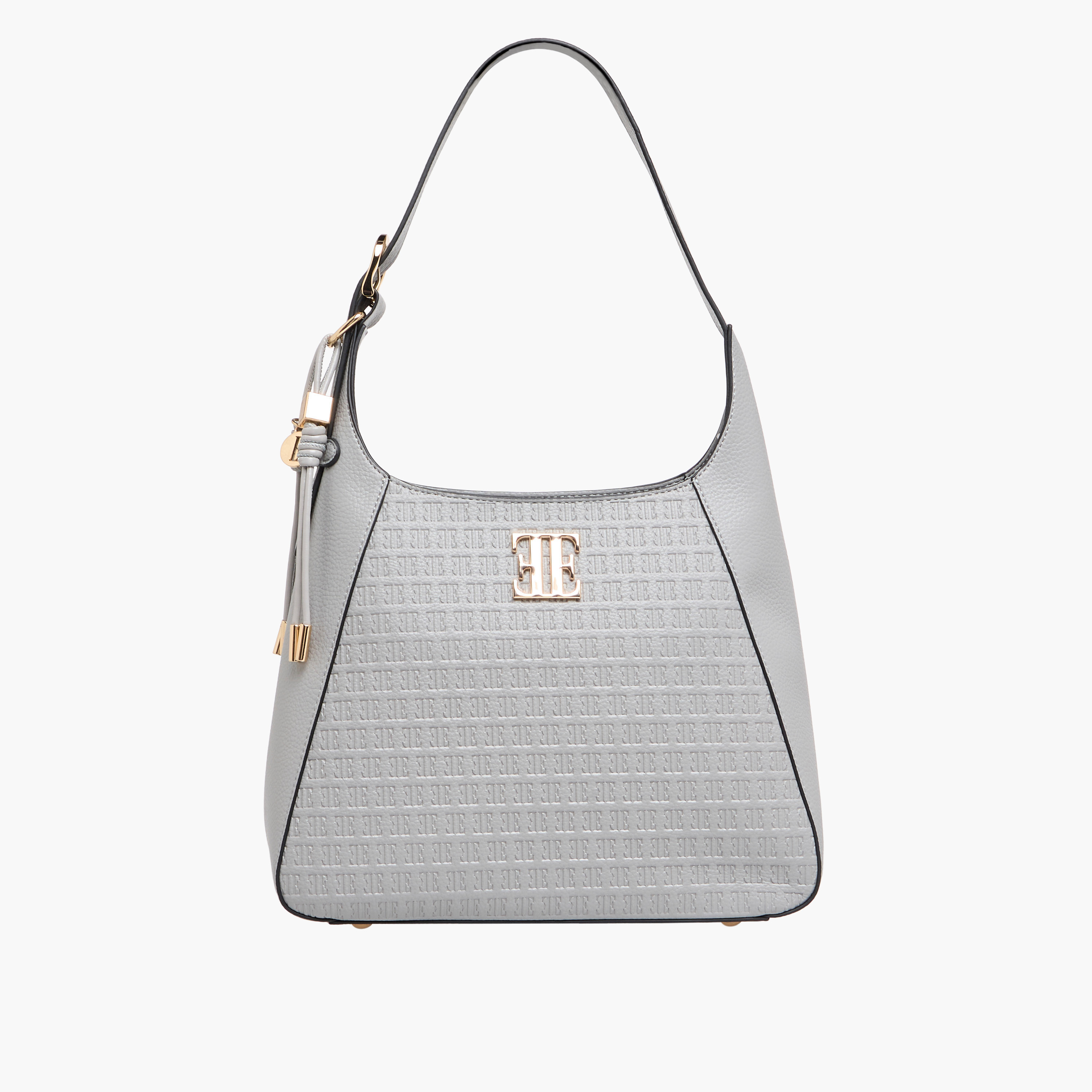 Elle Monogram Embossed Shoulder Bag with Adjustable Strap and Zip Closure-women-bagsandwallets-handbags-image-1