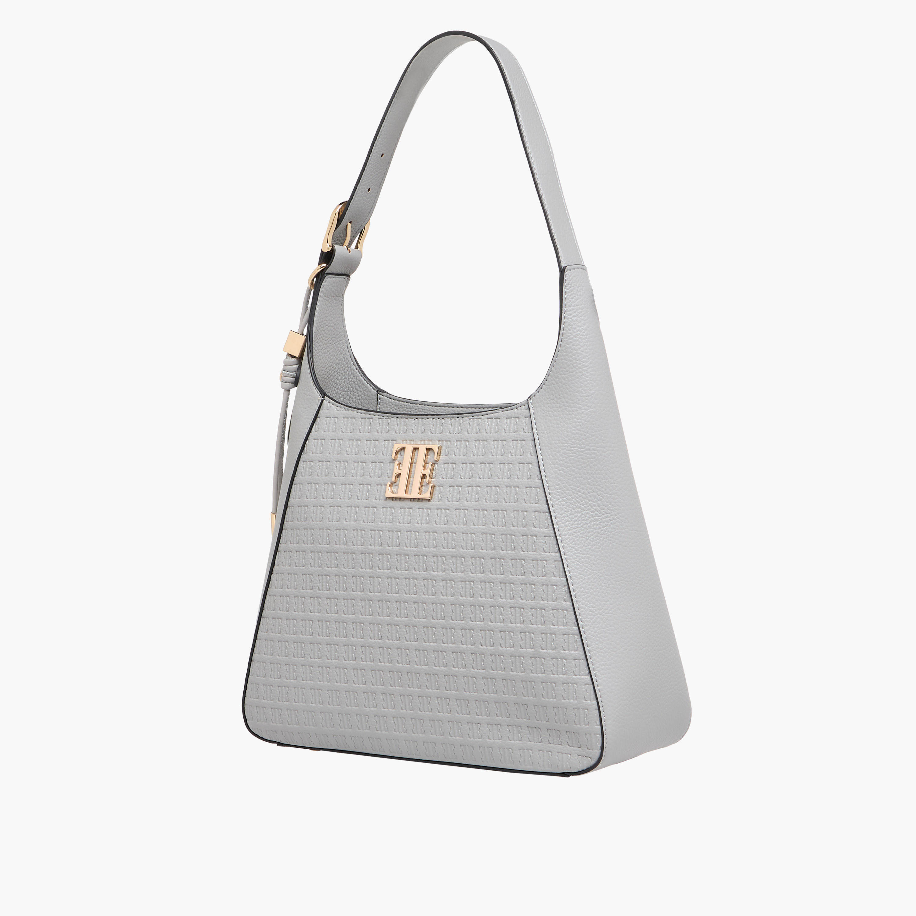 Elle Monogram Embossed Shoulder Bag with Adjustable Strap and Zip Closure-women-bagsandwallets-handbags-image-2