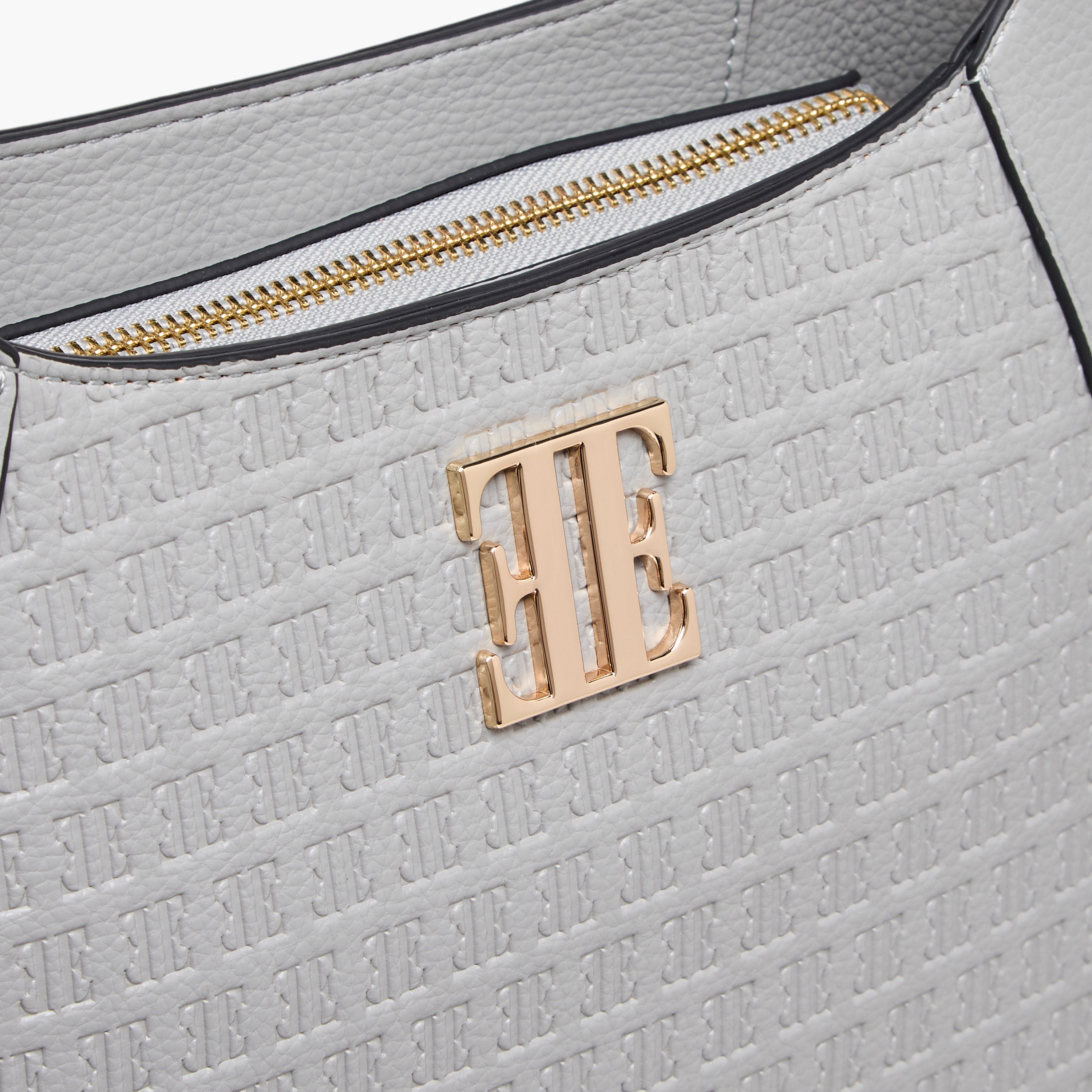 Elle Monogram Embossed Shoulder Bag with Adjustable Strap and Zip Closure-women-bagsandwallets-handbags-image-4