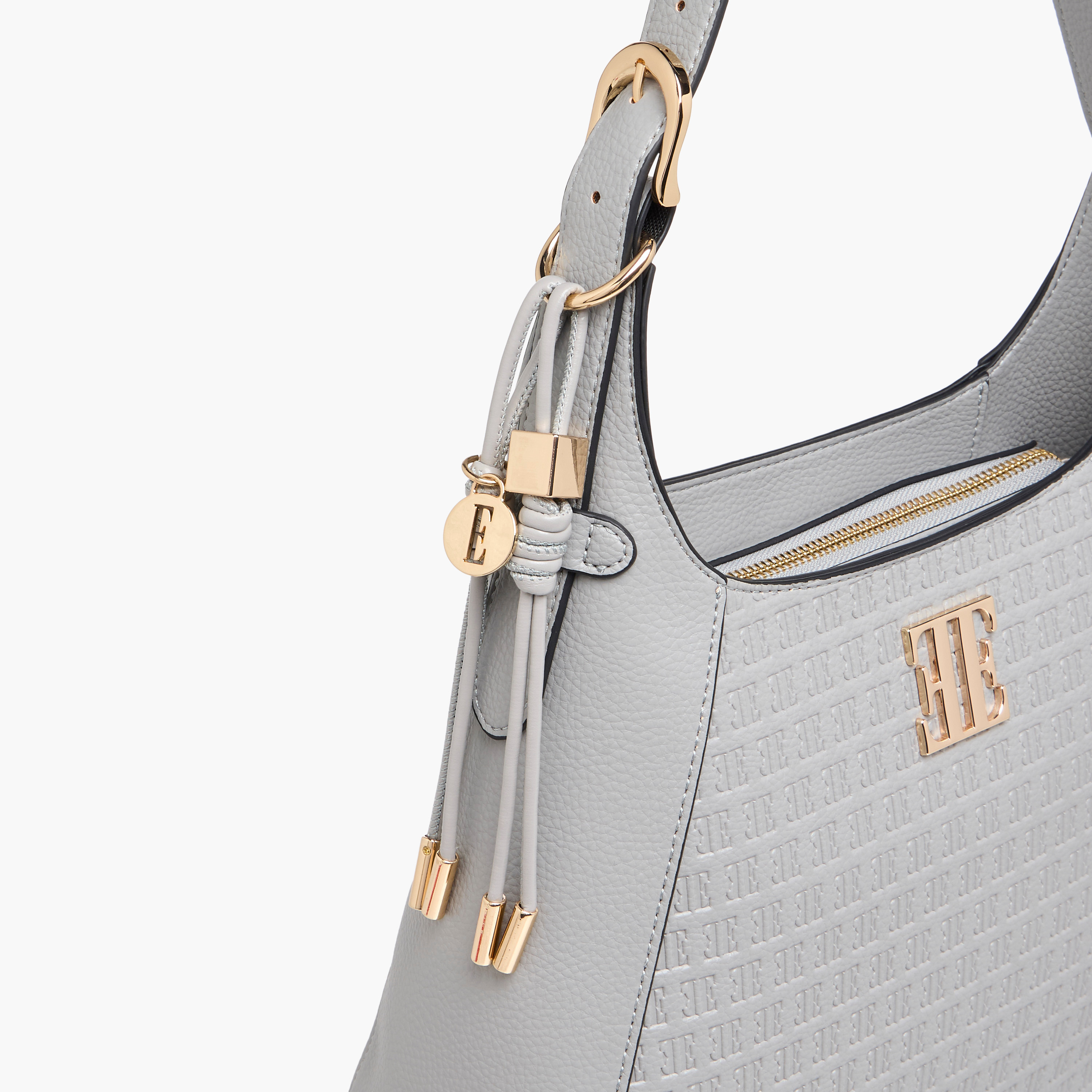 Elle Monogram Embossed Shoulder Bag with Adjustable Strap and Zip Closure-women-bagsandwallets-handbags-image-5