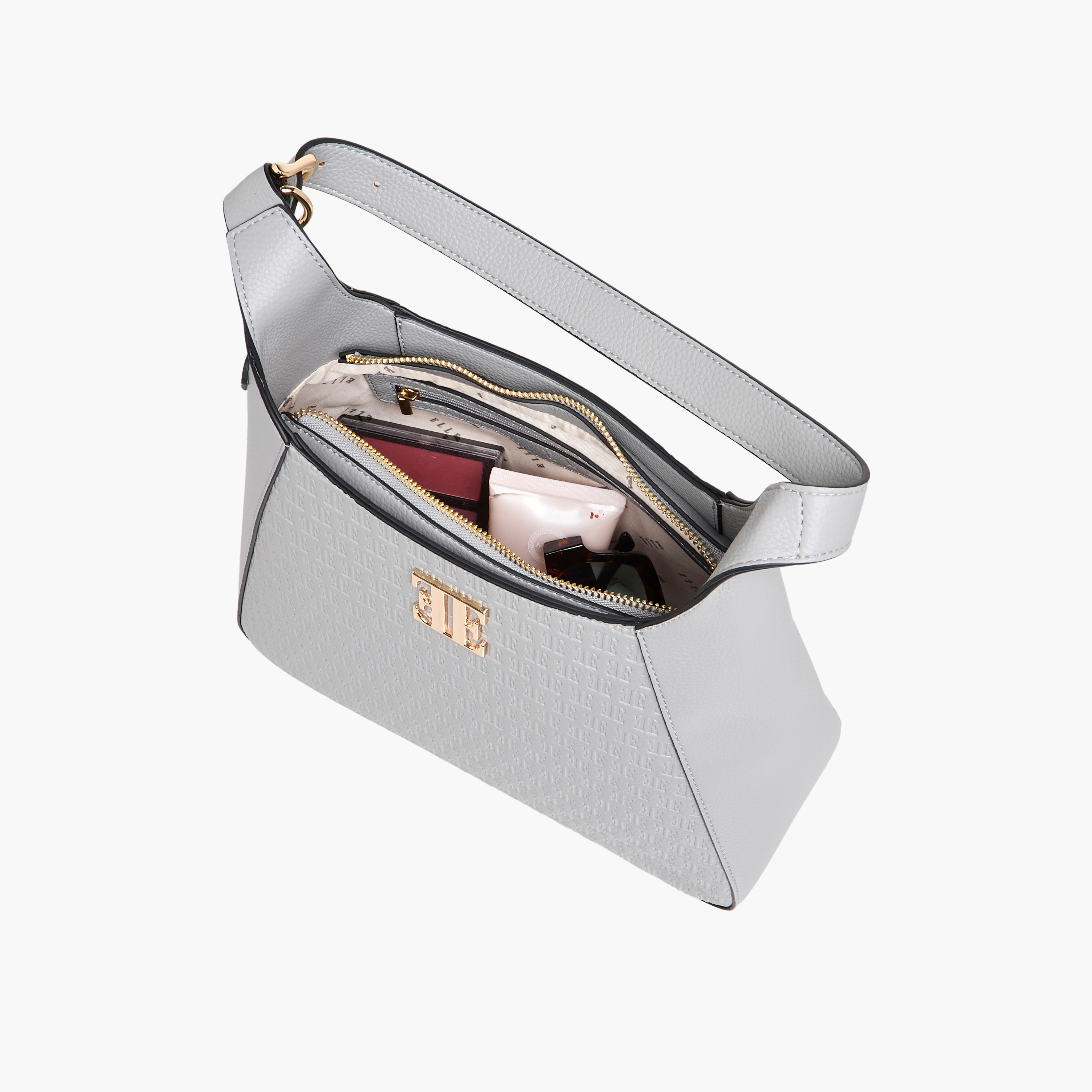 Elle Monogram Embossed Shoulder Bag with Adjustable Strap and Zip Closure-women-bagsandwallets-handbags-image-7