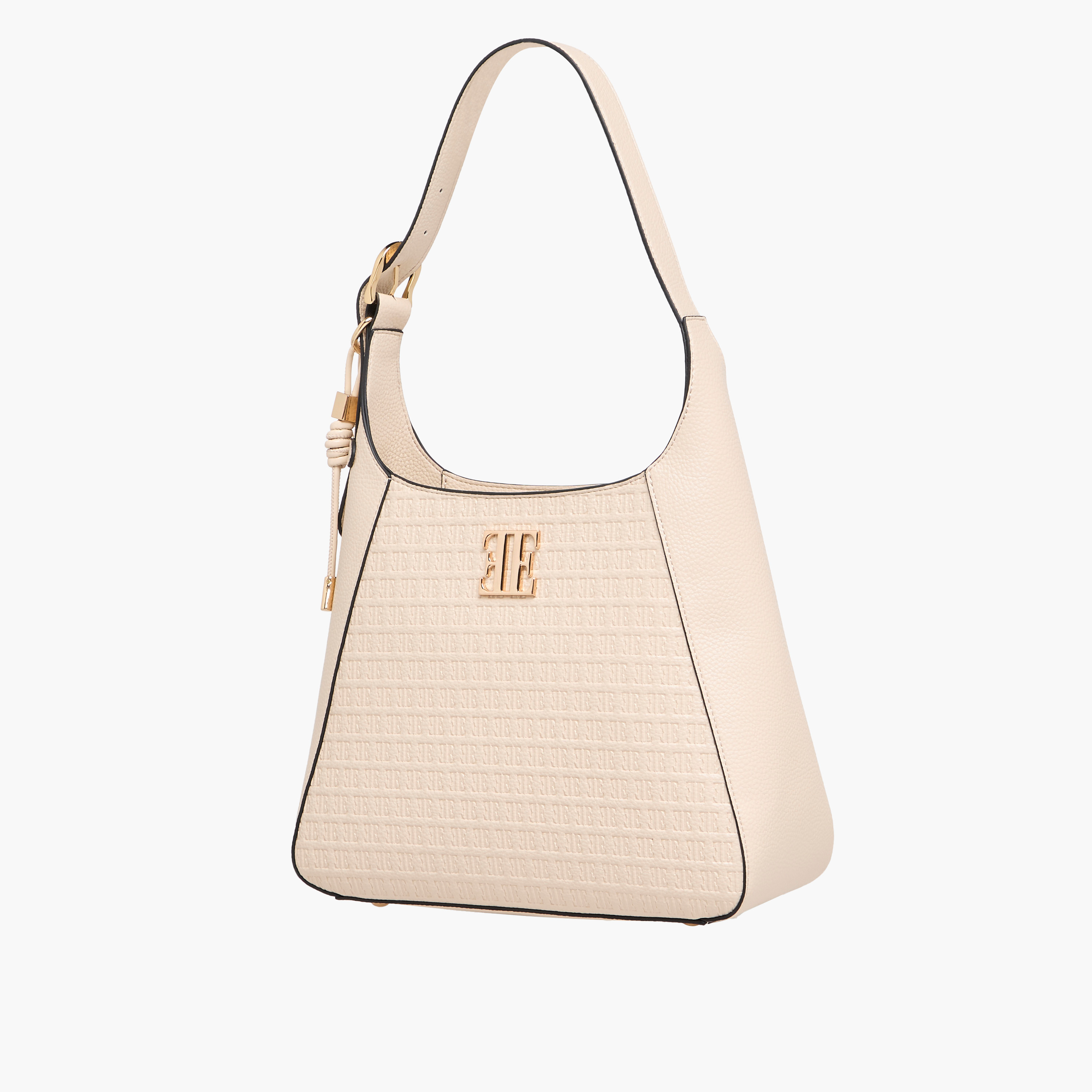 Elle Monogram Embossed Shoulder Bag with Adjustable Strap and Zip Closure-women-bagsandwallets-handbags-image-2