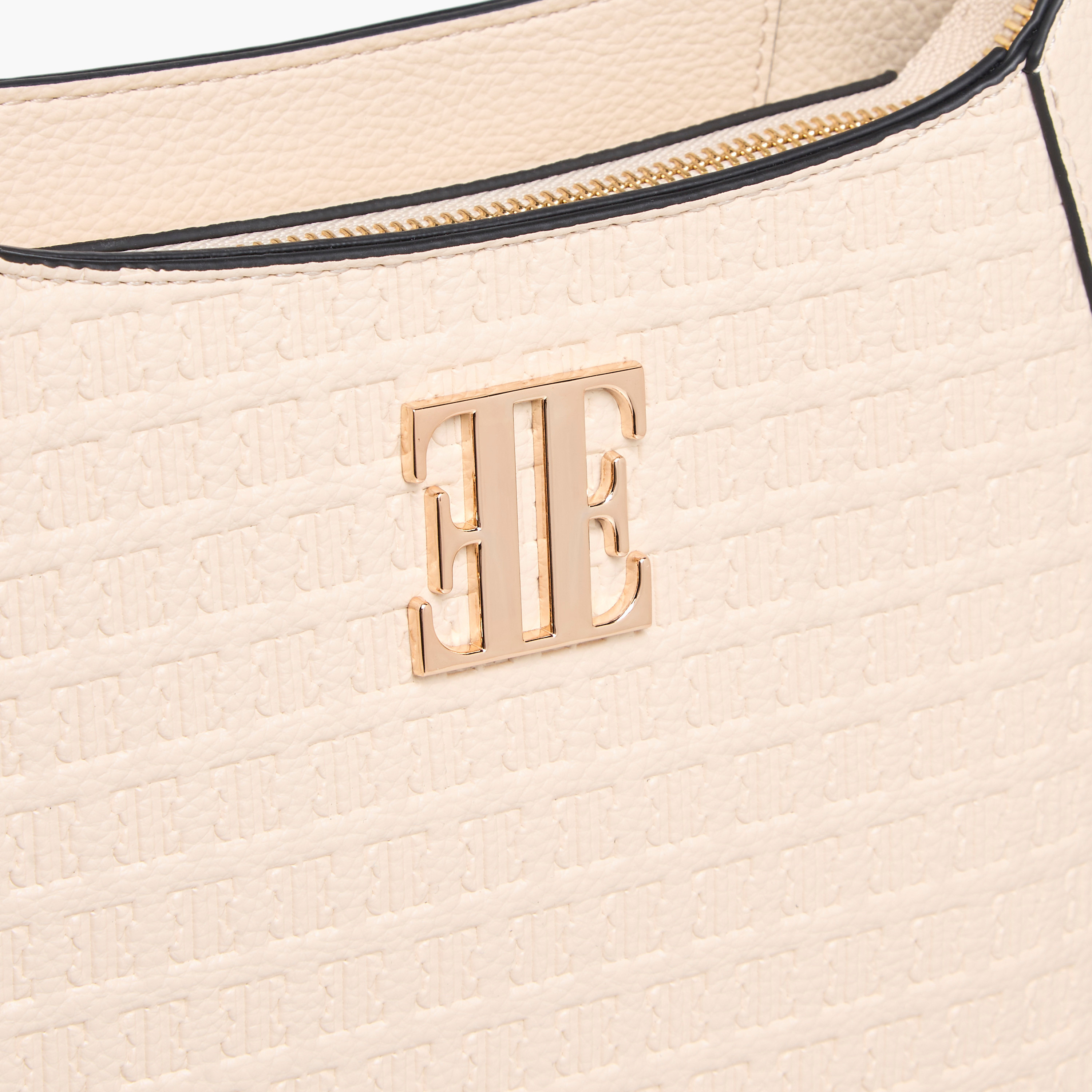 Elle Monogram Embossed Shoulder Bag with Adjustable Strap and Zip Closure-women-bagsandwallets-handbags-image-4