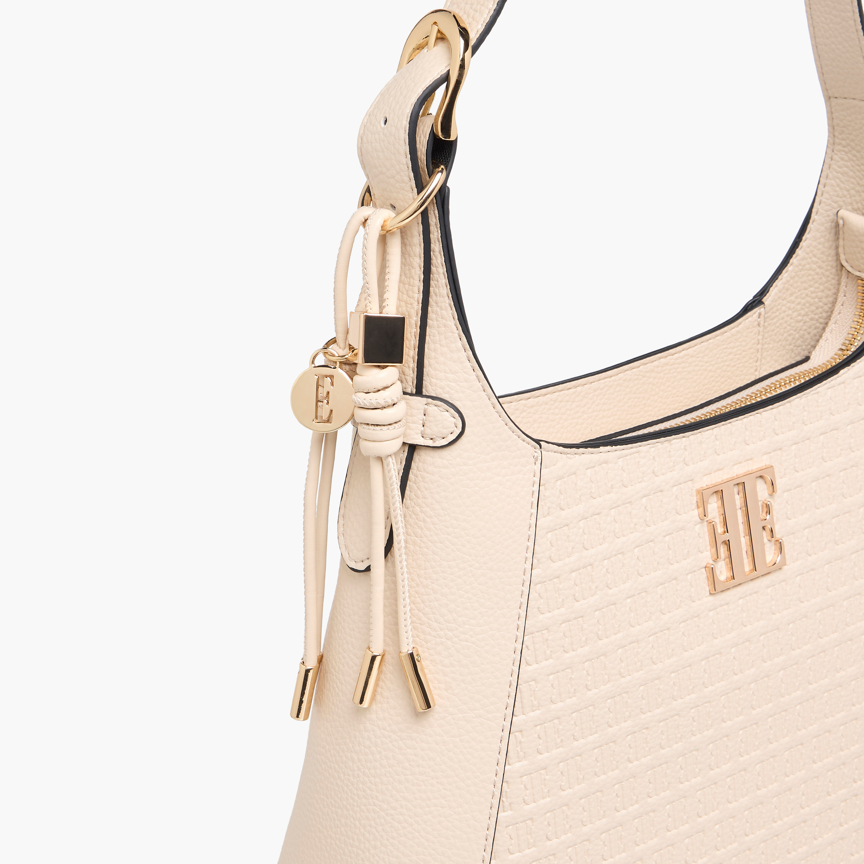 Elle Monogram Embossed Shoulder Bag with Adjustable Strap and Zip Closure-women-bagsandwallets-handbags-image-5