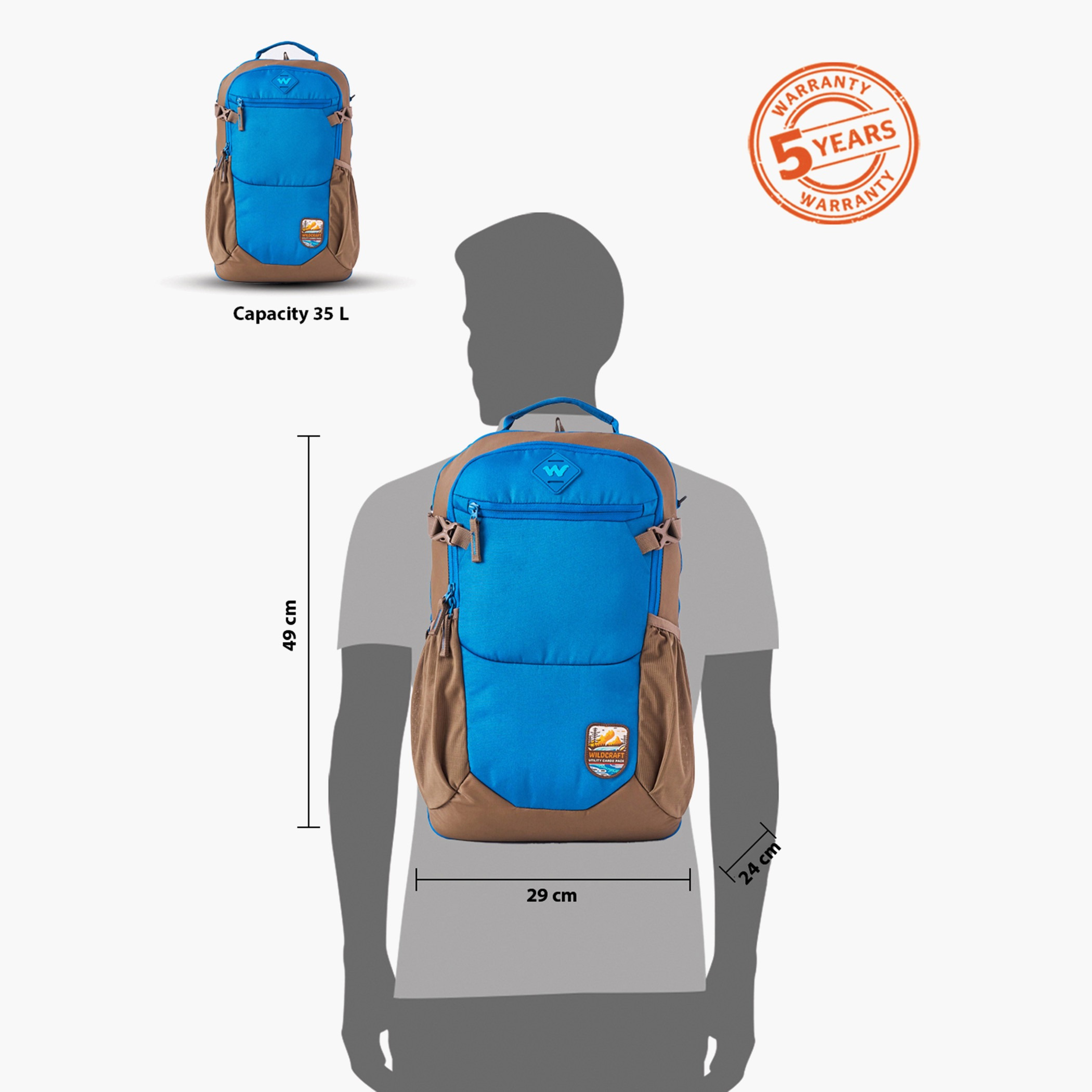 Wildcraft Colourblock Backpack with Adjustable Shoulder Straps - 24x29x49 cms-school-bagsandbackpacks-backpacks-image-2