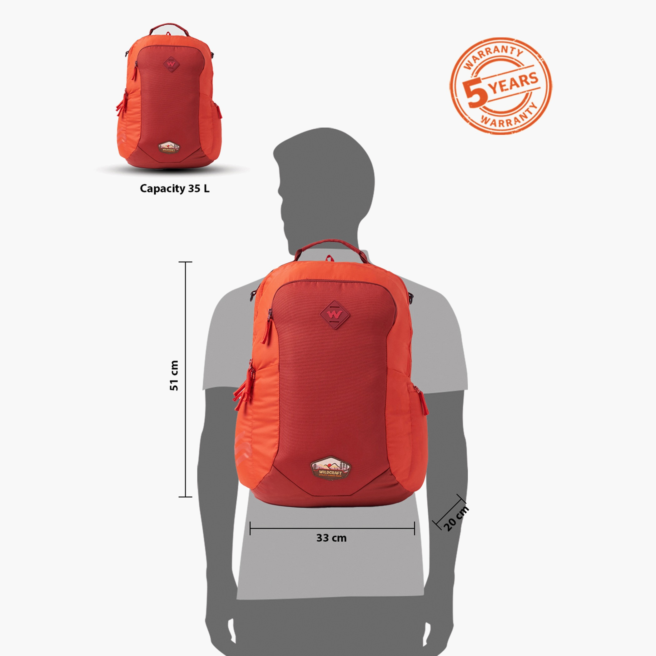 Wildcraft Solid Backpack with Adjustable Shoulder Straps - 20x33x51 cms-school-bagsandbackpacks-backpacks-image-2