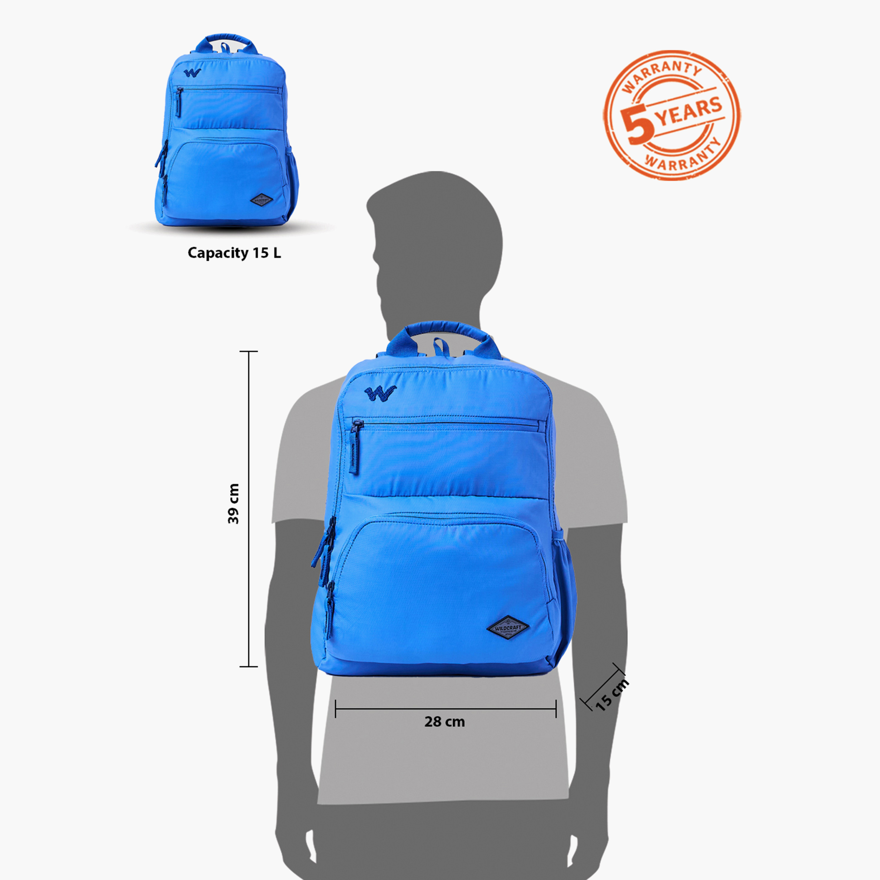 Wildcraft Solid Backpack with Adjustable Straps and Zip Closure - 15x28x39 cms-school-bagsandbackpacks-backpacks-image-12