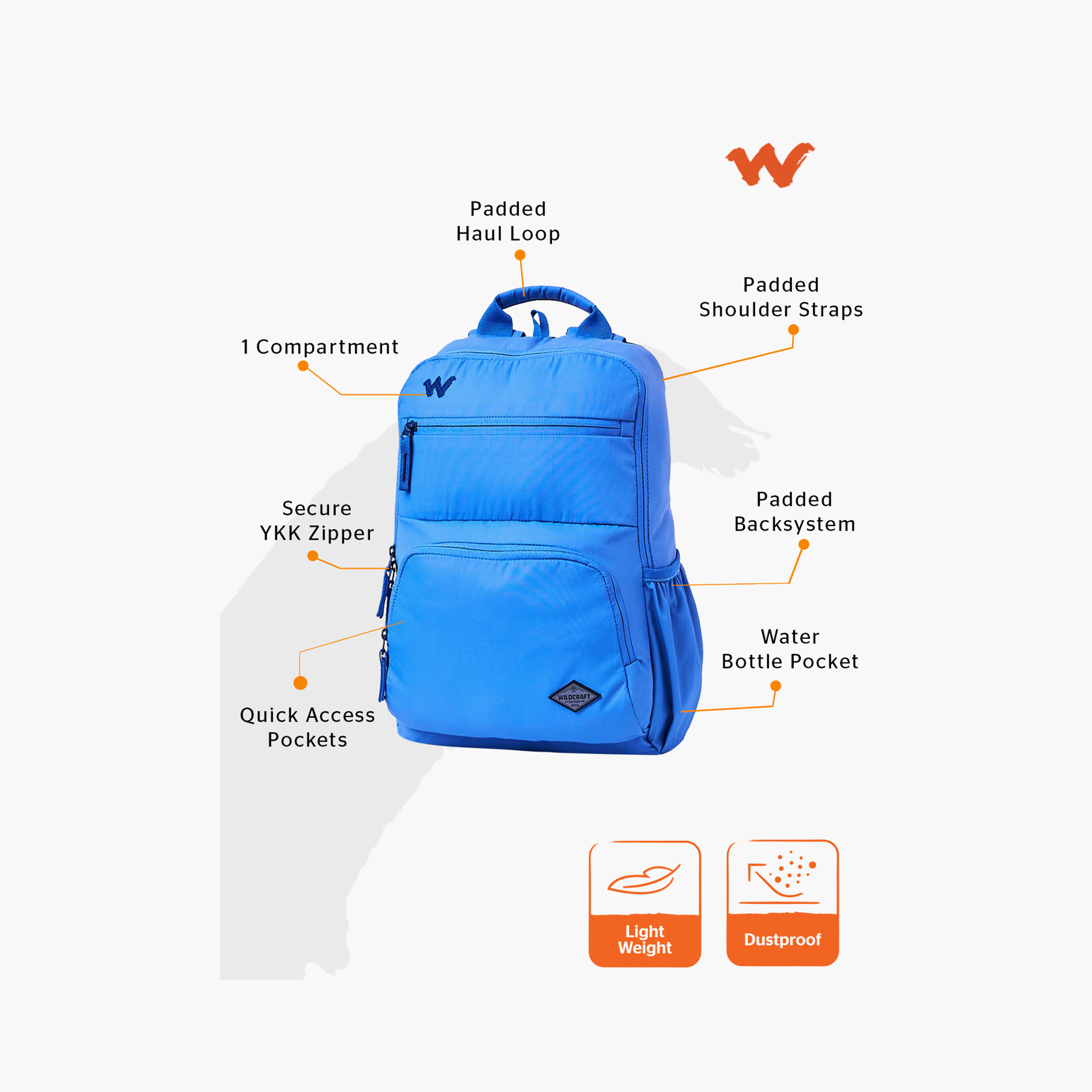 Wildcraft Solid Backpack with Adjustable Straps and Zip Closure - 15x28x39 cms-school-bagsandbackpacks-backpacks-image-2