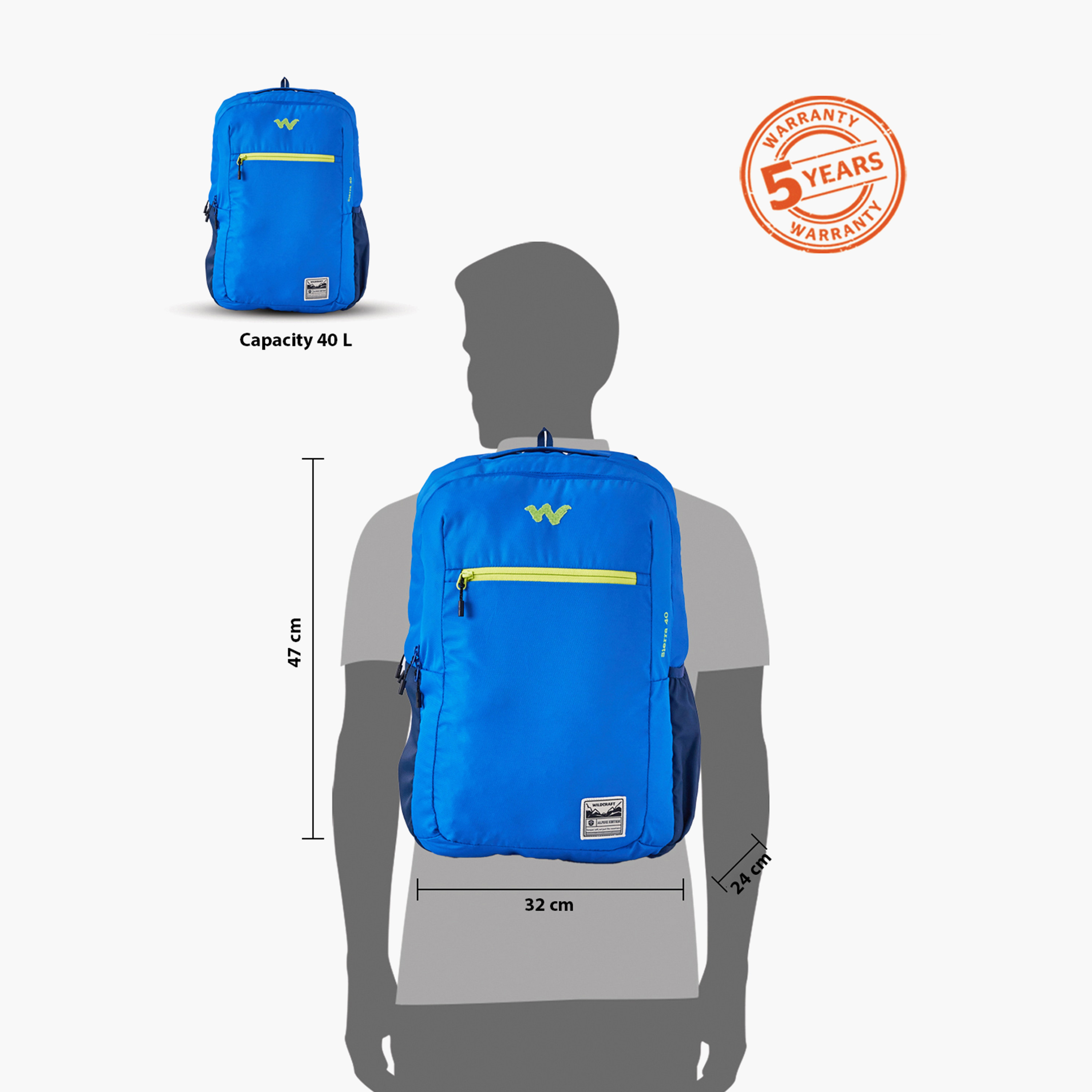 شنطة ظهر سادة بحمالات كتف قابلة للتعديل من وايلدكرافت - 24x32x47 سم-school-bagsandbackpacks-backpacks-image-12