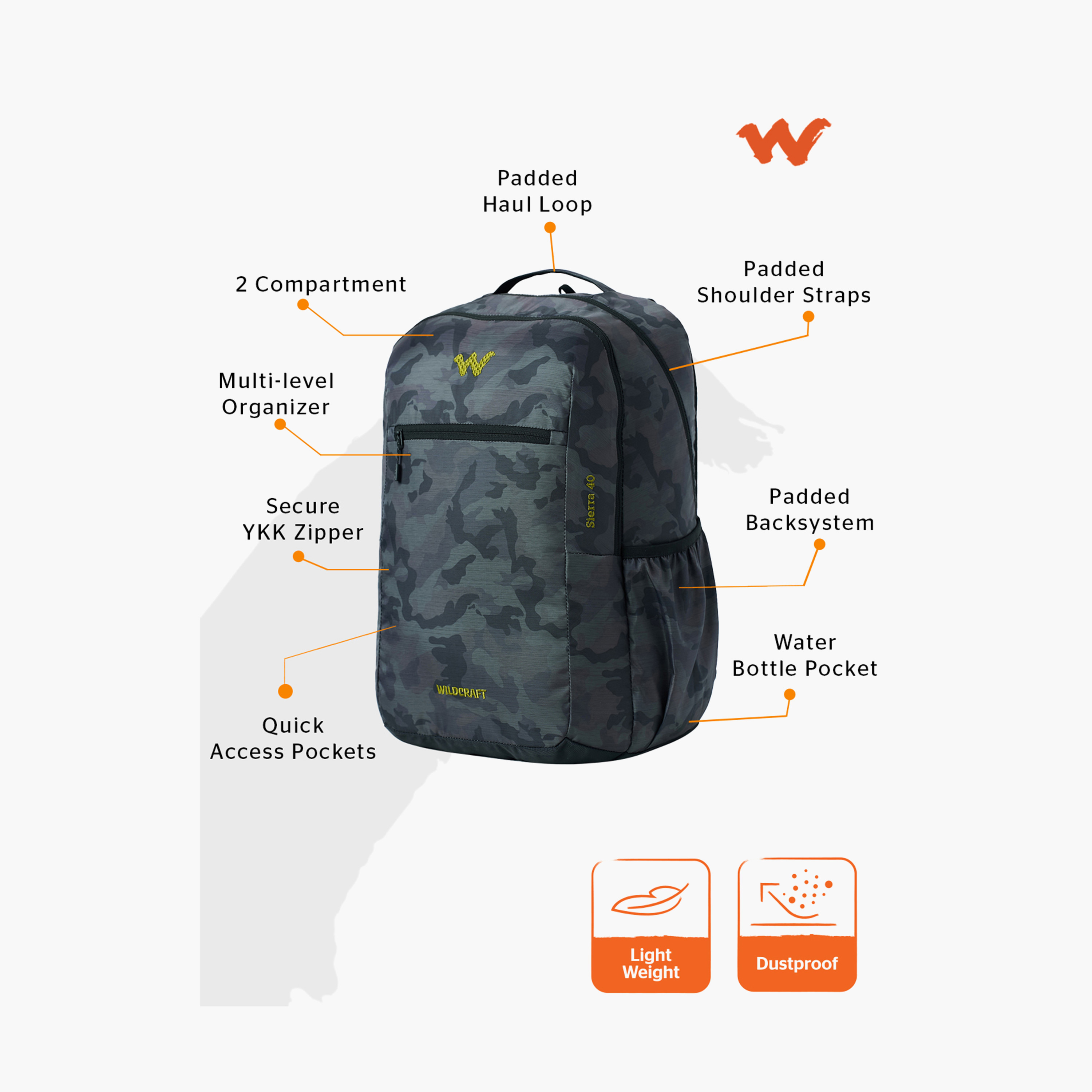 شنطة ظهر بطبعات تمويه مع حمالات كتف قابلة للتعديل من وايلدكرافت - 24×32×47 سم-school-bagsandbackpacks-backpacks-image-2
