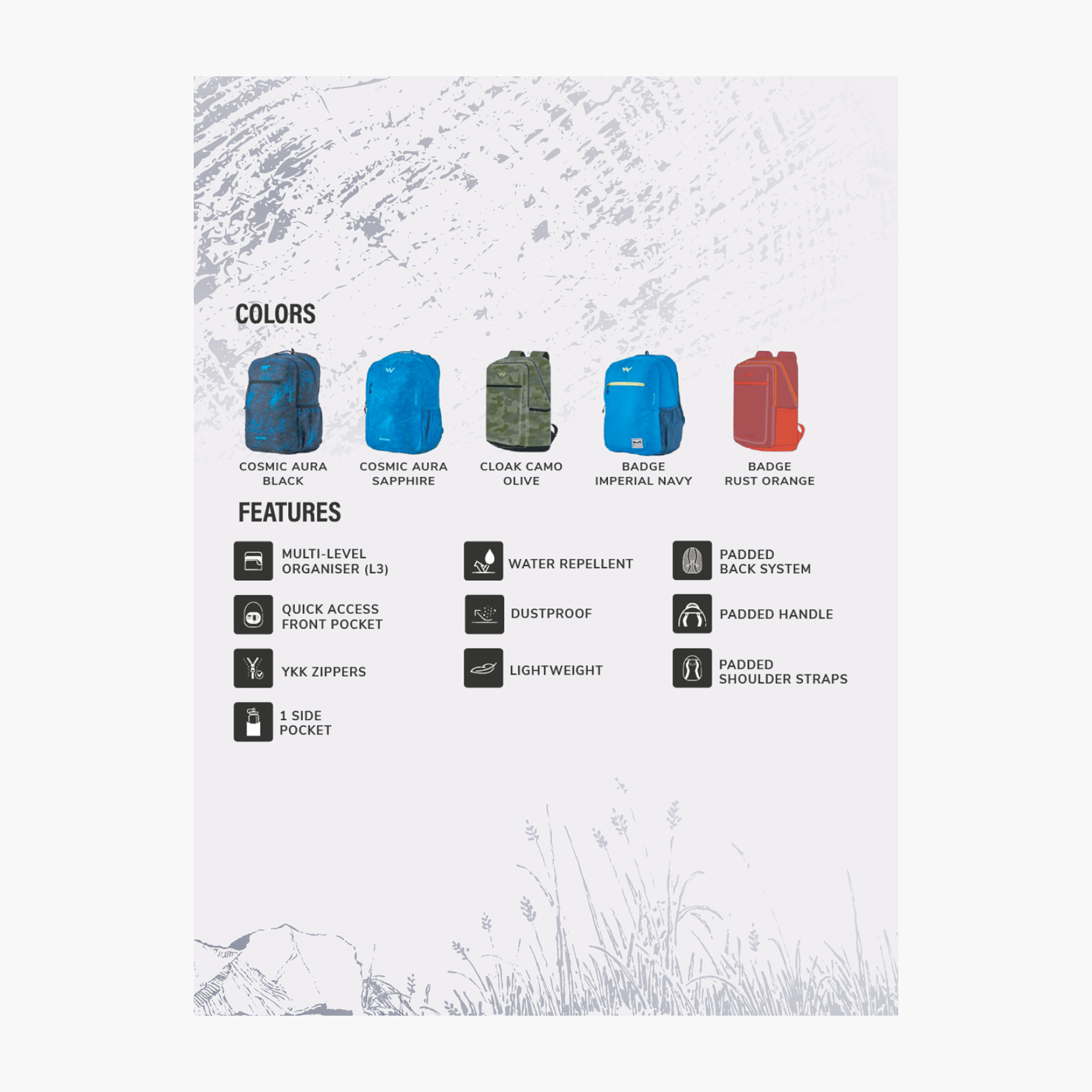 شنطة ظهر بطبعات تمويه مع حمالات كتف قابلة للتعديل من وايلدكرافت - 24×32×47 سم-school-bagsandbackpacks-backpacks-image-4