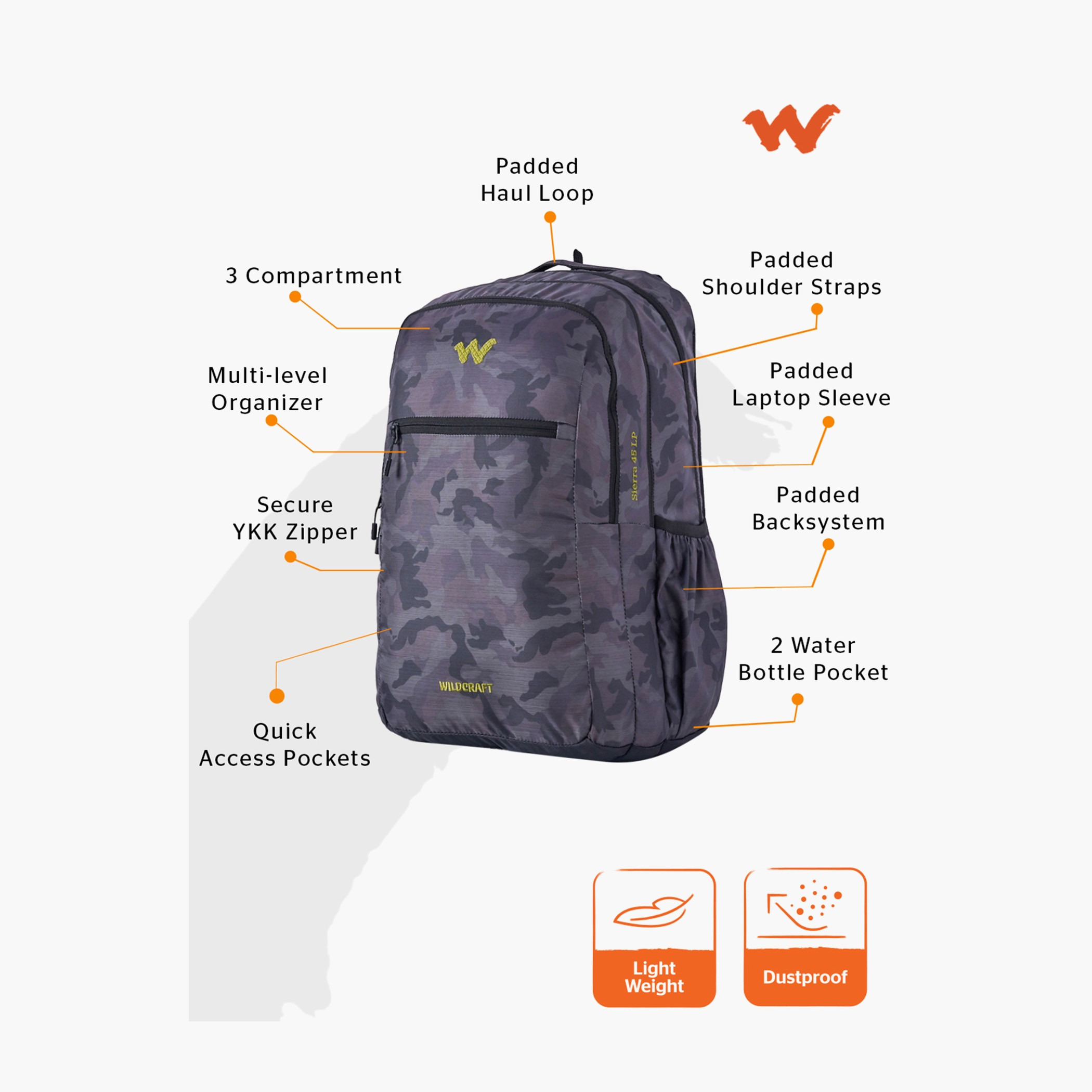 Wildcraft Camouflage Print Backpack with Adjustable Shoulder Straps - 25x33x48 cms-school-bagsandbackpacks-backpacks-image-2