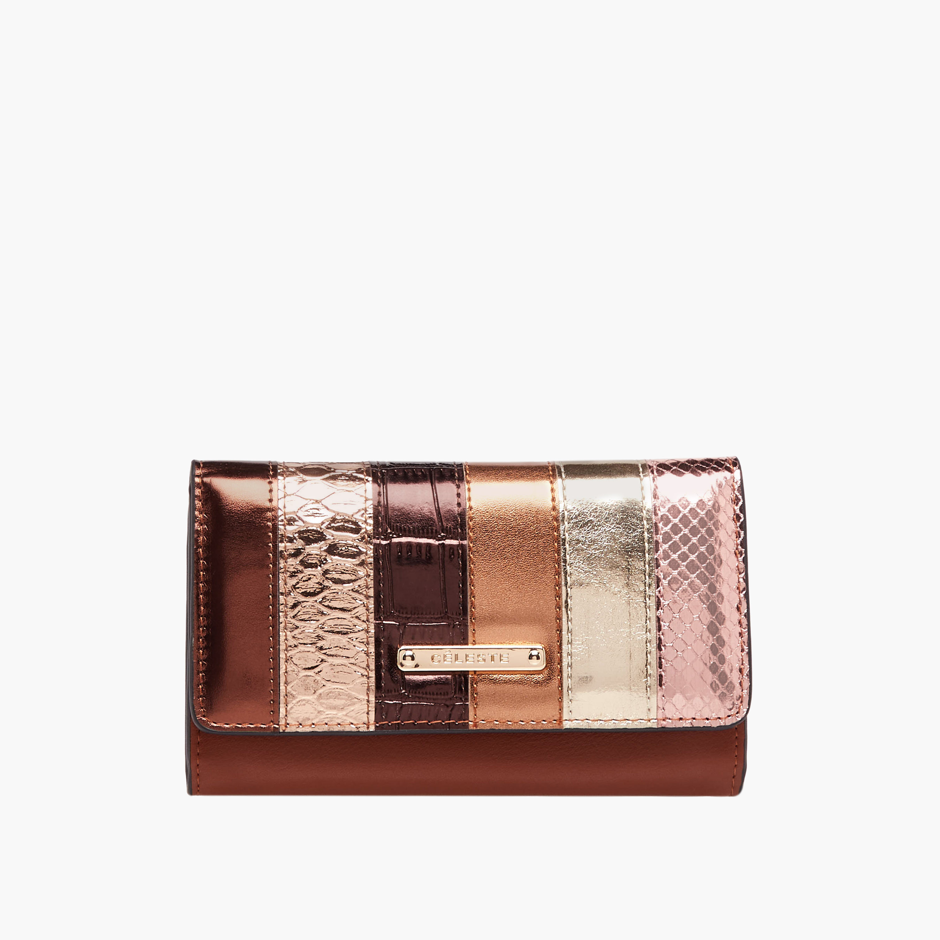 Celeste Metallic Accent Wallet with Button Closure-women-bagsandwallets-handbags-image-1