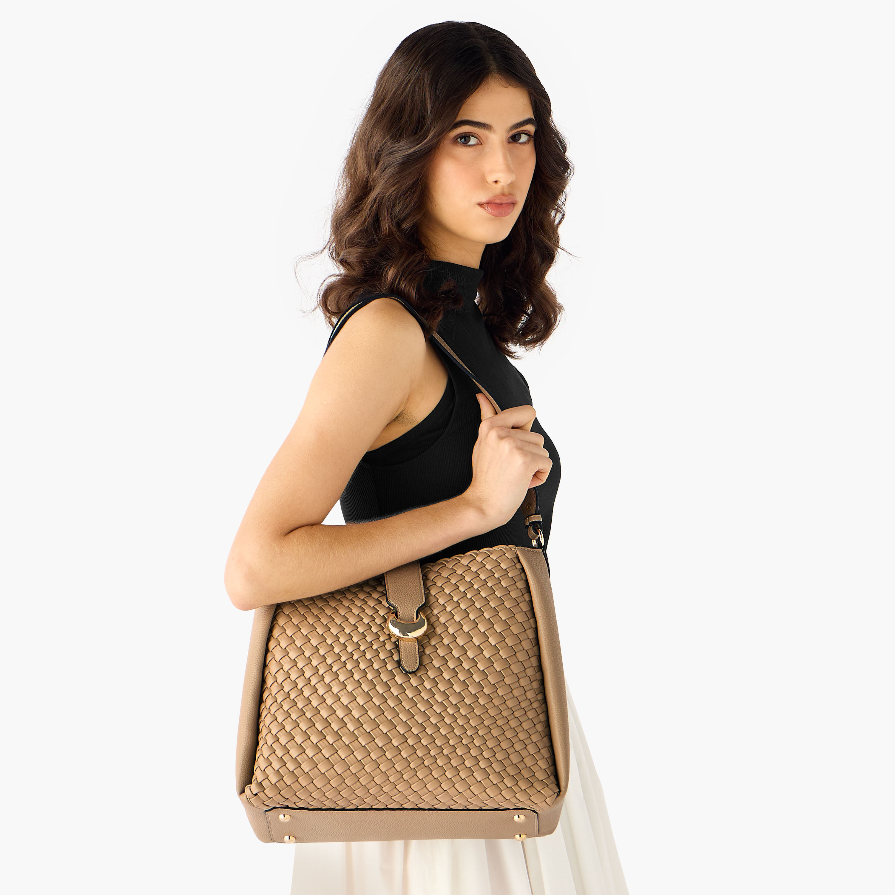 LUELLA GREY Weave Textured Woven Shoulder Bag with Buckle Closure-women-bagsandwallets-handbags-image-2
