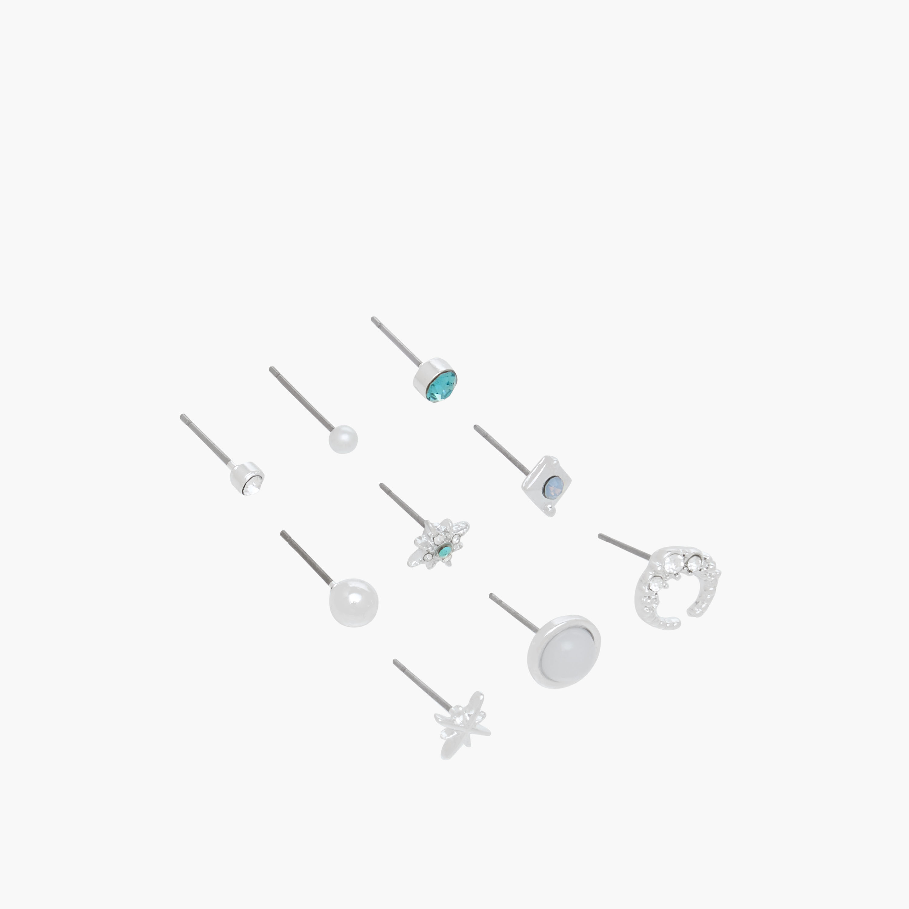 Pack of 9 Silver Tone Assorted Earrings with Pushback Closure-women-watchesandjewellery-jewellery-earrings-image-2