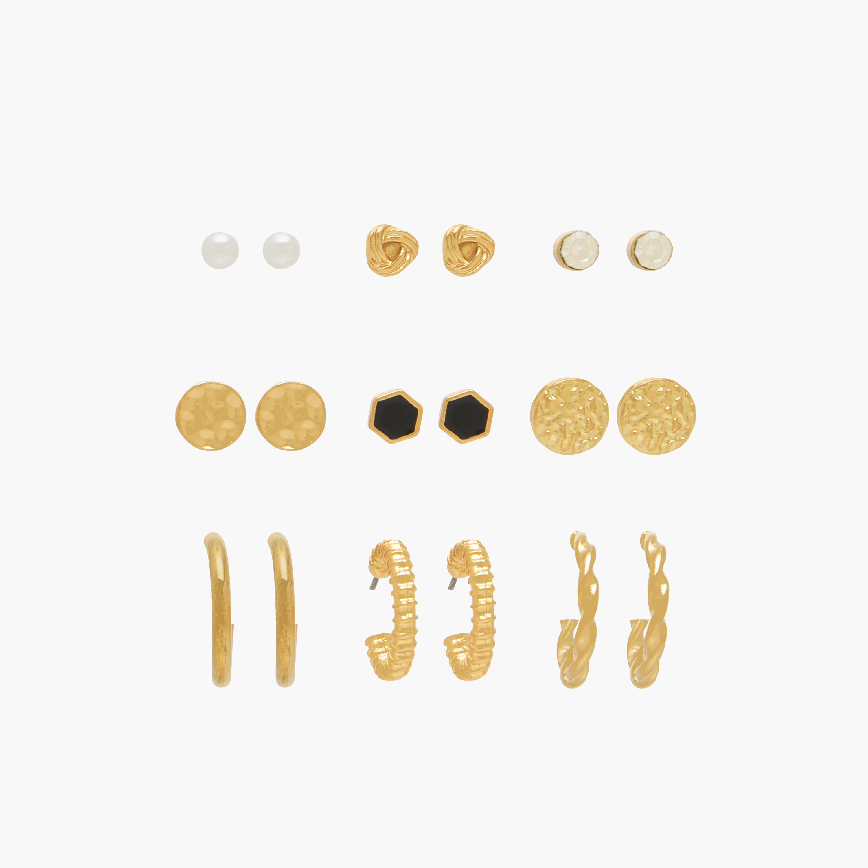 Pack of 9 Gold Tone Assorted Earrings with Pushback Closure-women-watchesandjewellery-jewellery-earrings-image-1