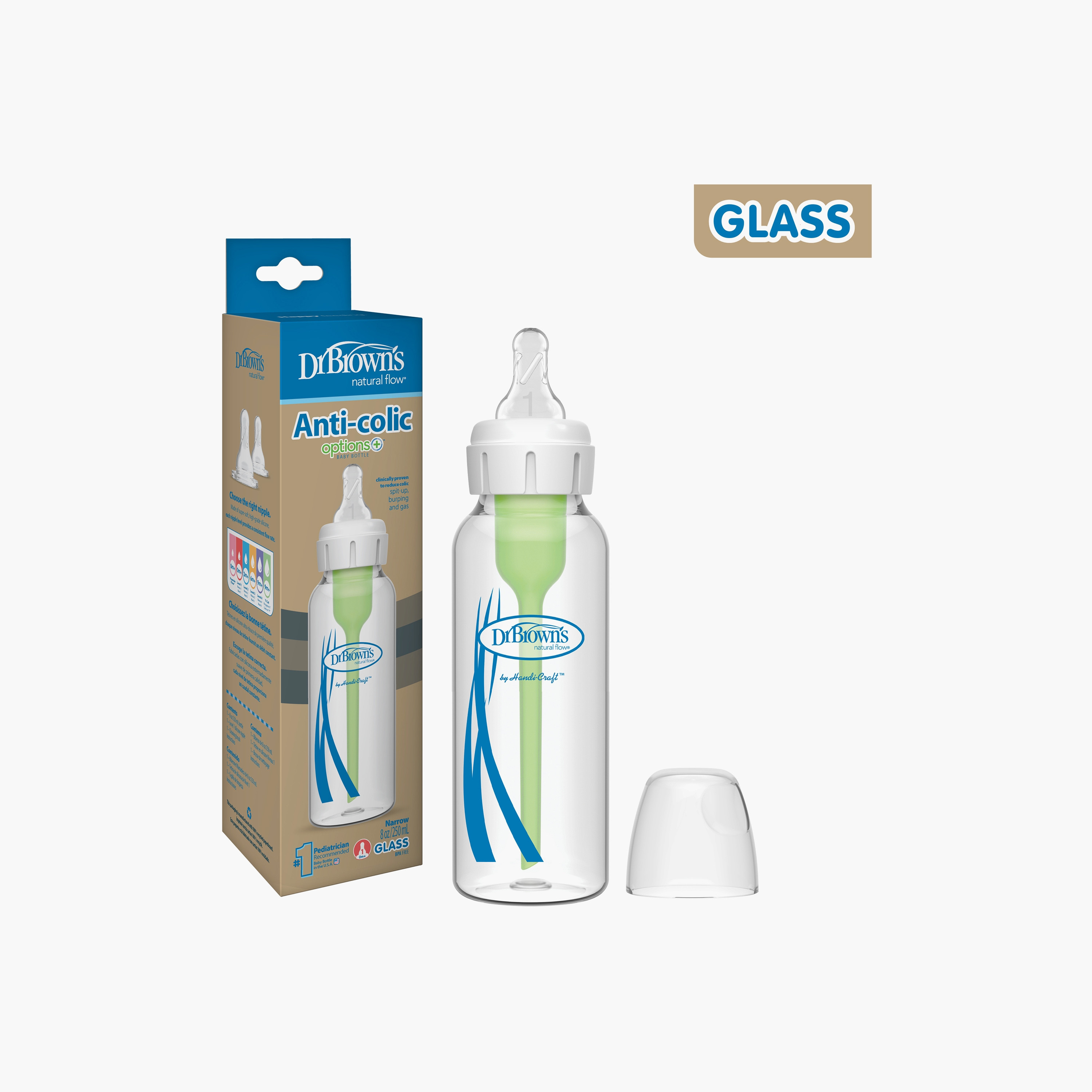 Dr. Brown's Narrow Options+ BPA Free Glass Feeding Bottle - 250 ml-baby-feeding-feedingbottles-bottlesandteats-image-3