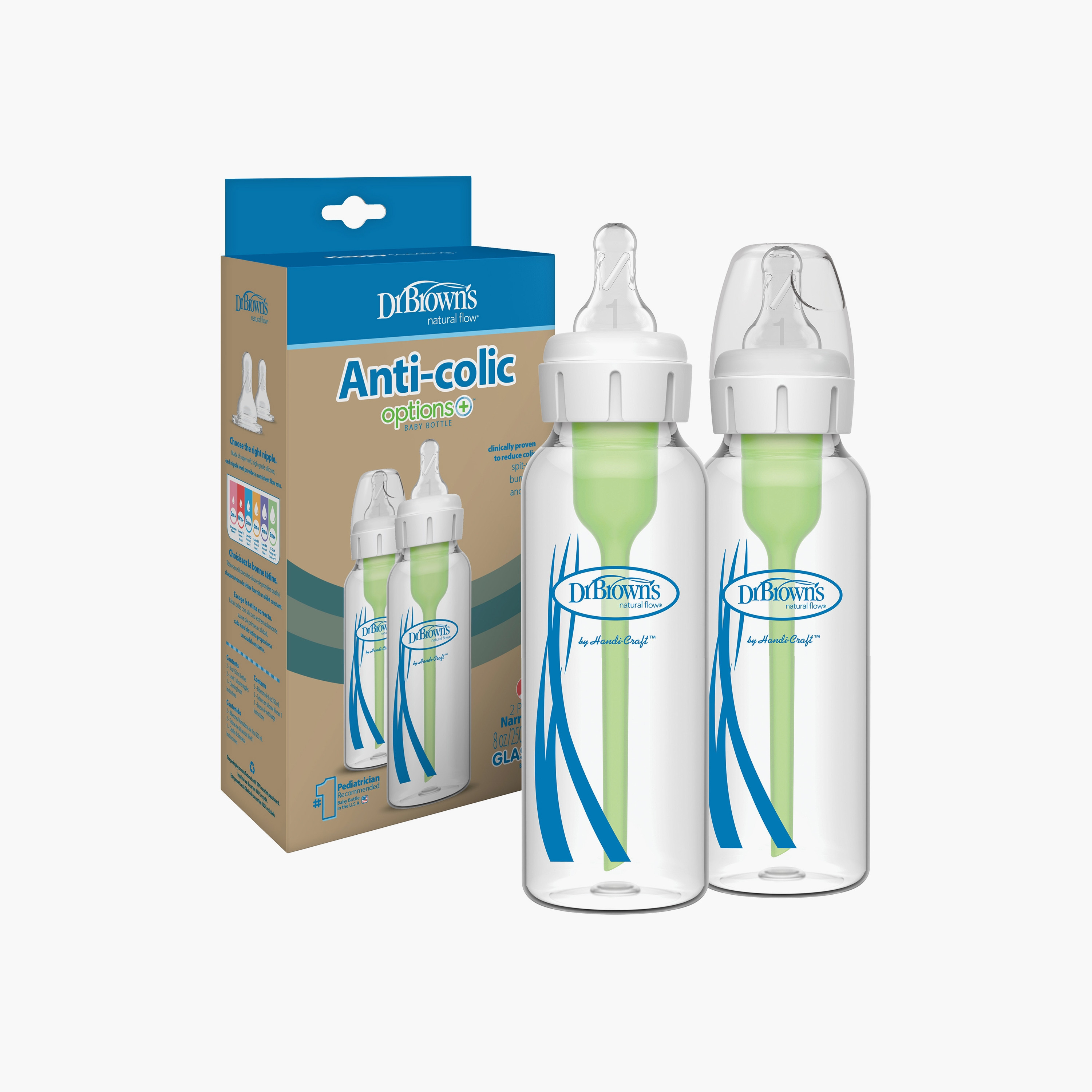 زجاجات رضاعة ضيقة من قطعتين، خالية من مادة BPA، 250 مل من دكتور براونز-baby-feeding-feedingbottles-bottlesandteats-image-2