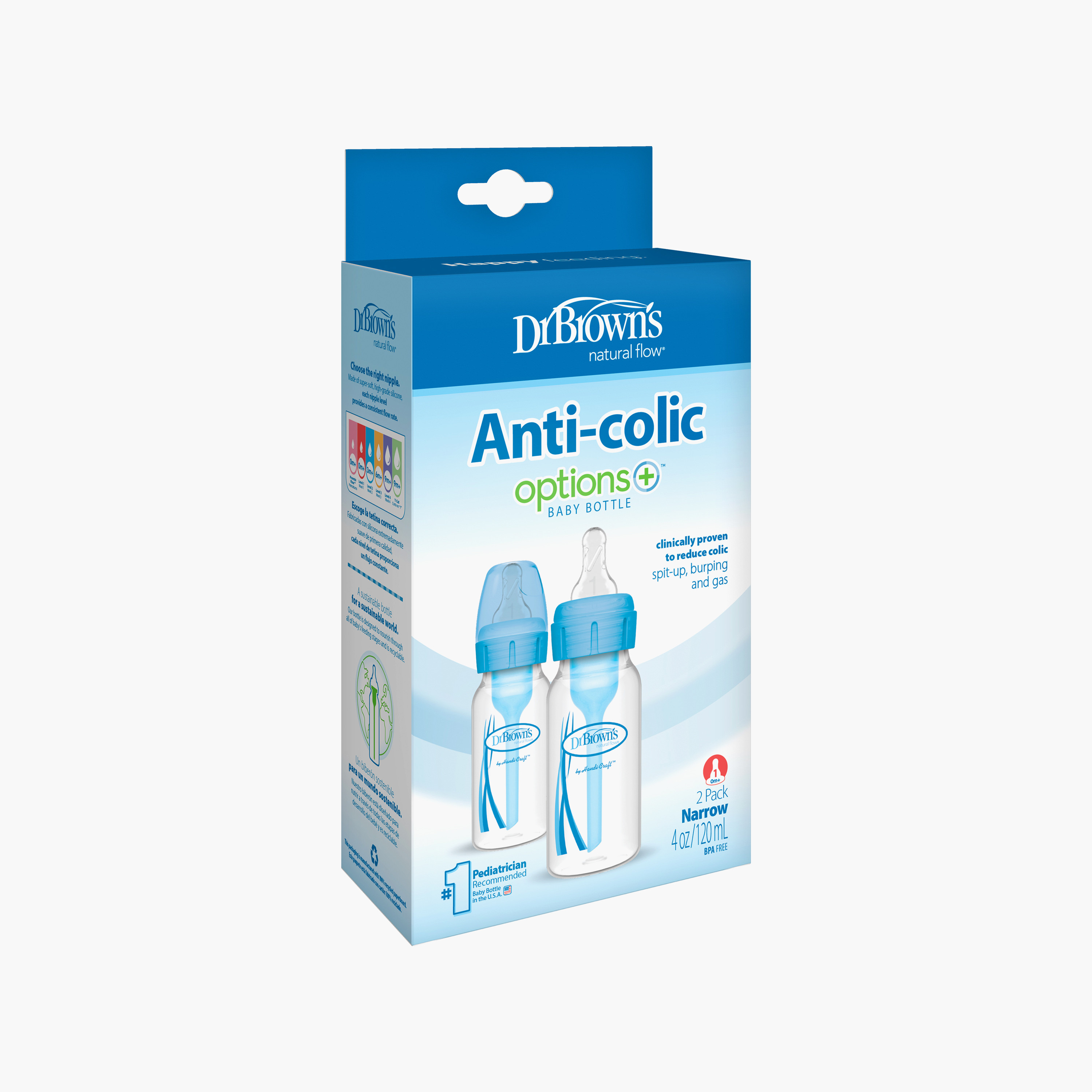 Dr. Brown's 2-Piece Anti-Colic Narrow Options+ Feeding Bottles - 120 ml-baby-feeding-feedingbottles-bottlesandteats-image-2