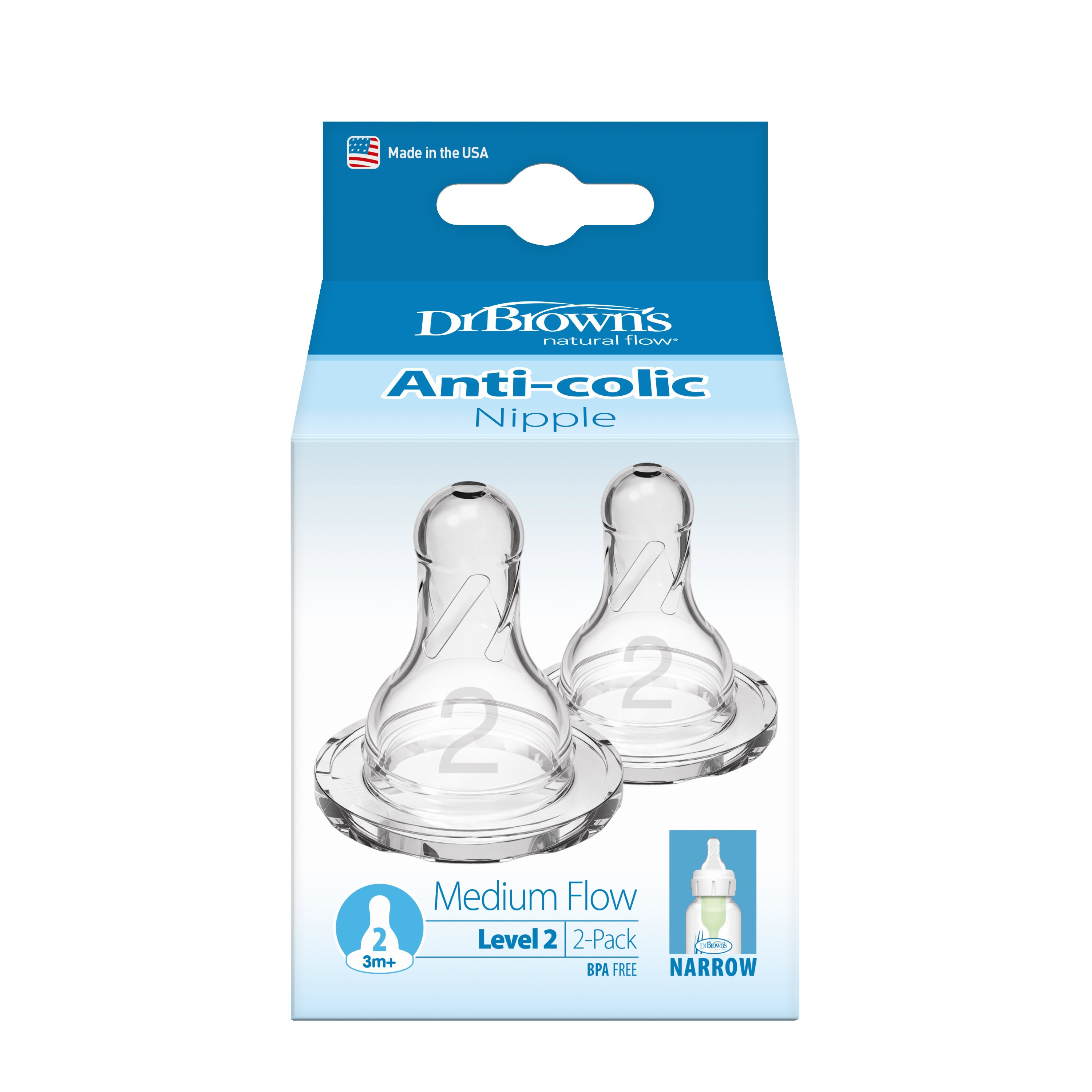 Dr. Brown's 2-Piece Level-2 BPA Free Silicone Narrow Nipples - 3 Months+-baby-feeding-feedingbottles-bottlesandteats-image-4