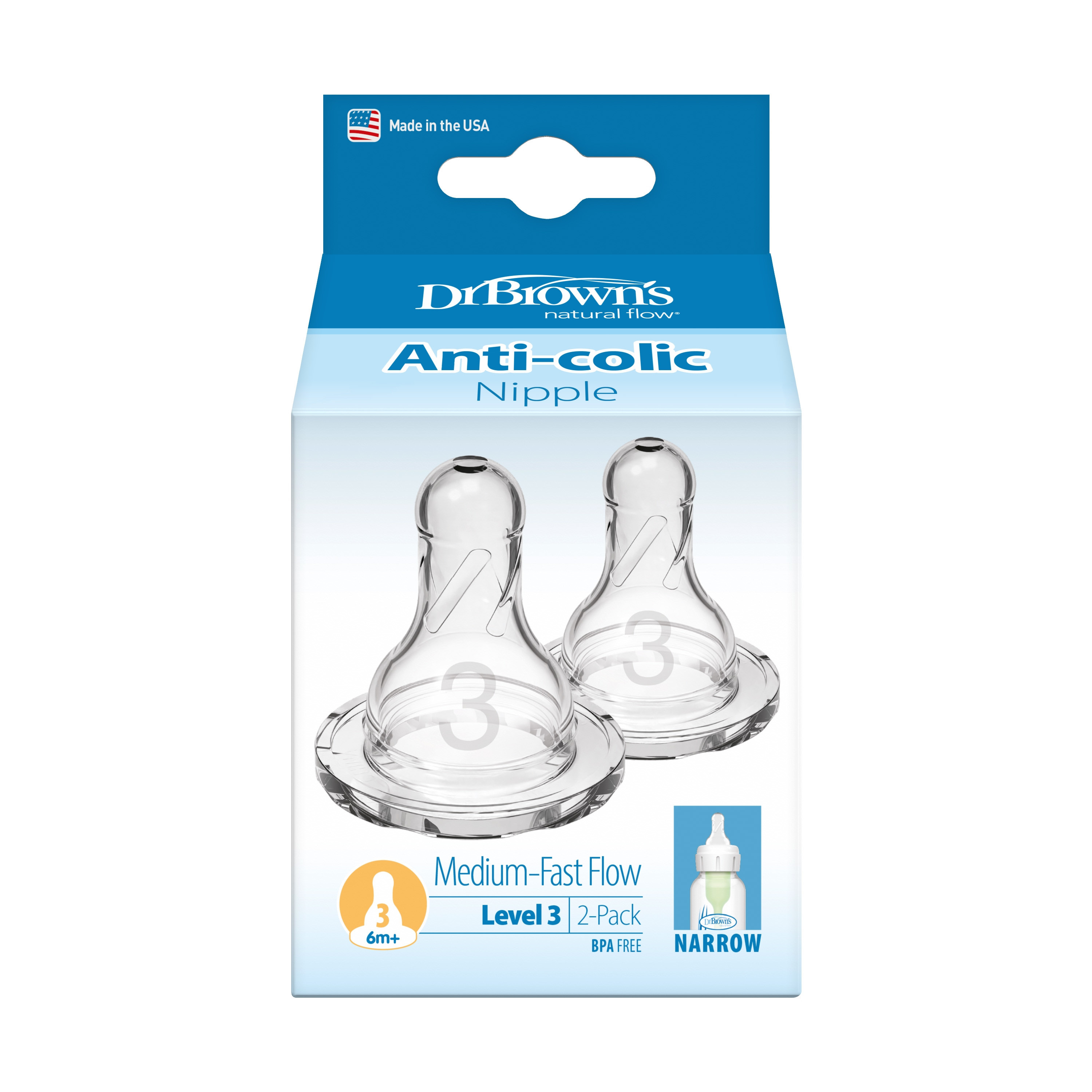 Dr. Brown's 2-Piece Level-3 BPA Free Silicone Narrow Nipples - 6 Months+-baby-feeding-feedingbottles-bottlesandteats-image-4
