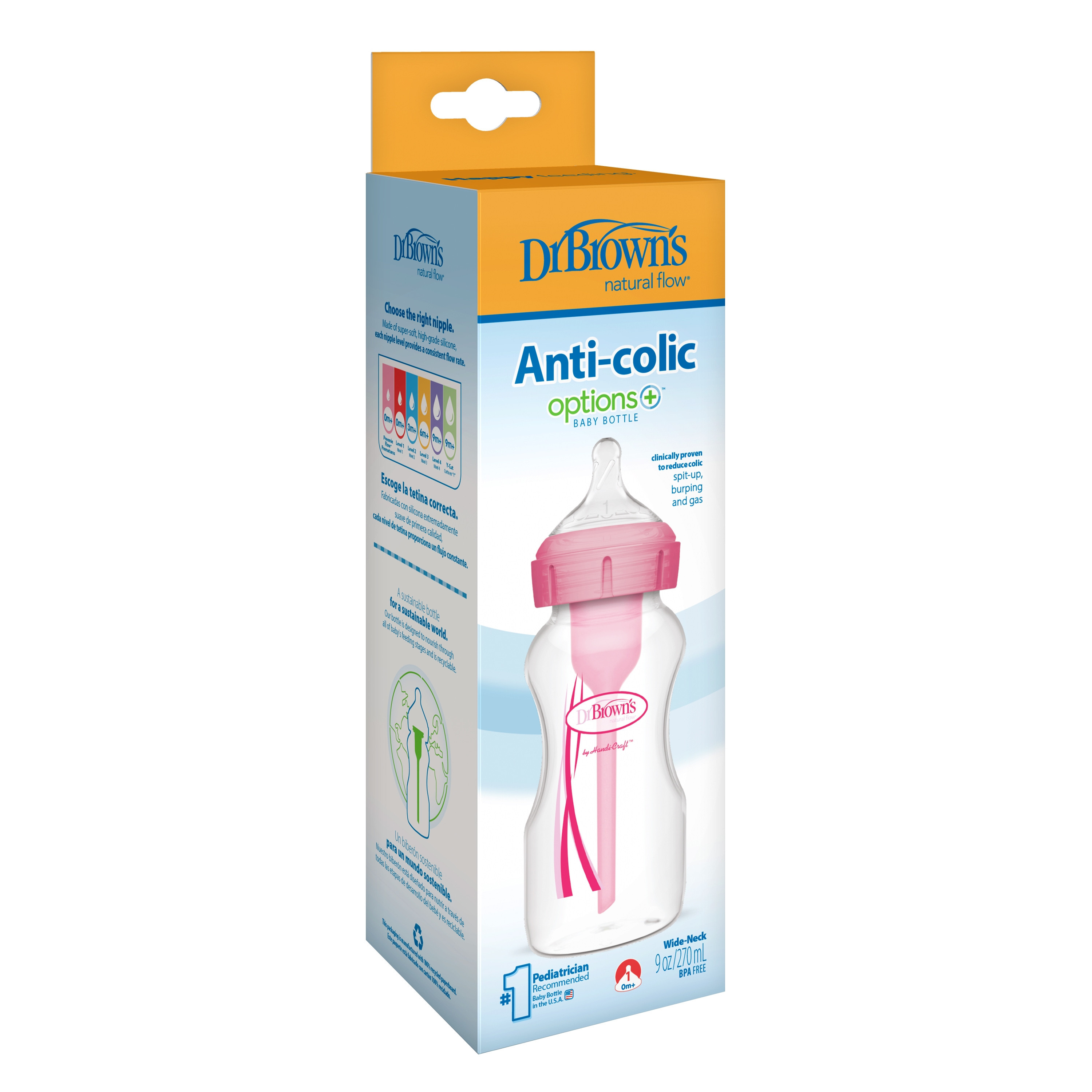 Dr. Brown's Anti-Colic Wide Neck Options+ Feeding Bottle - 270 ml-baby-feeding-feedingbottles-bottlesandteats-image-2