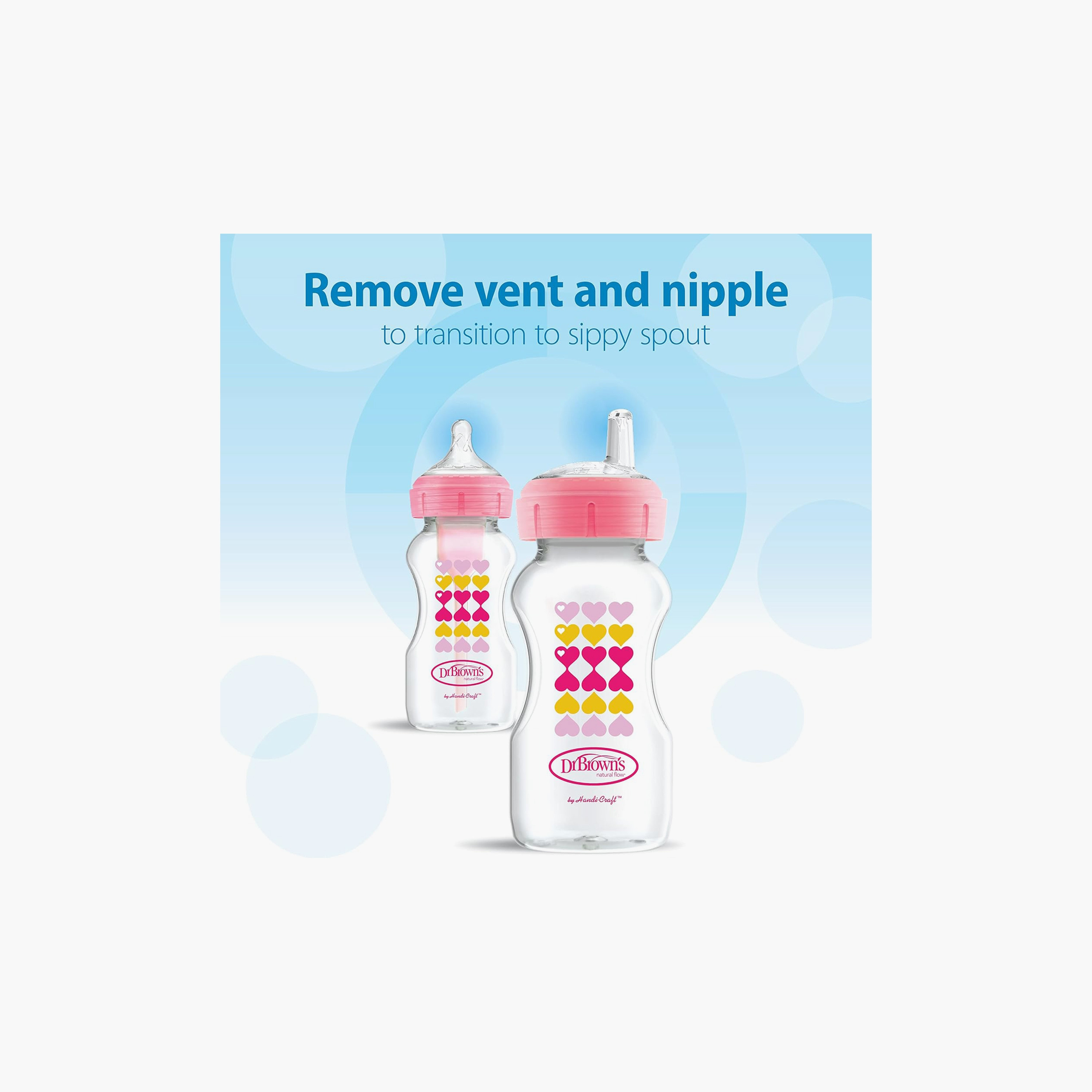 Dr. Brown's Wide Neck Options+ BPA Free Feeding Bottle with Sippy Spout - 270 ml- Heart - Pink-baby-feeding-feedingbottles-bottlesandteats-image-2