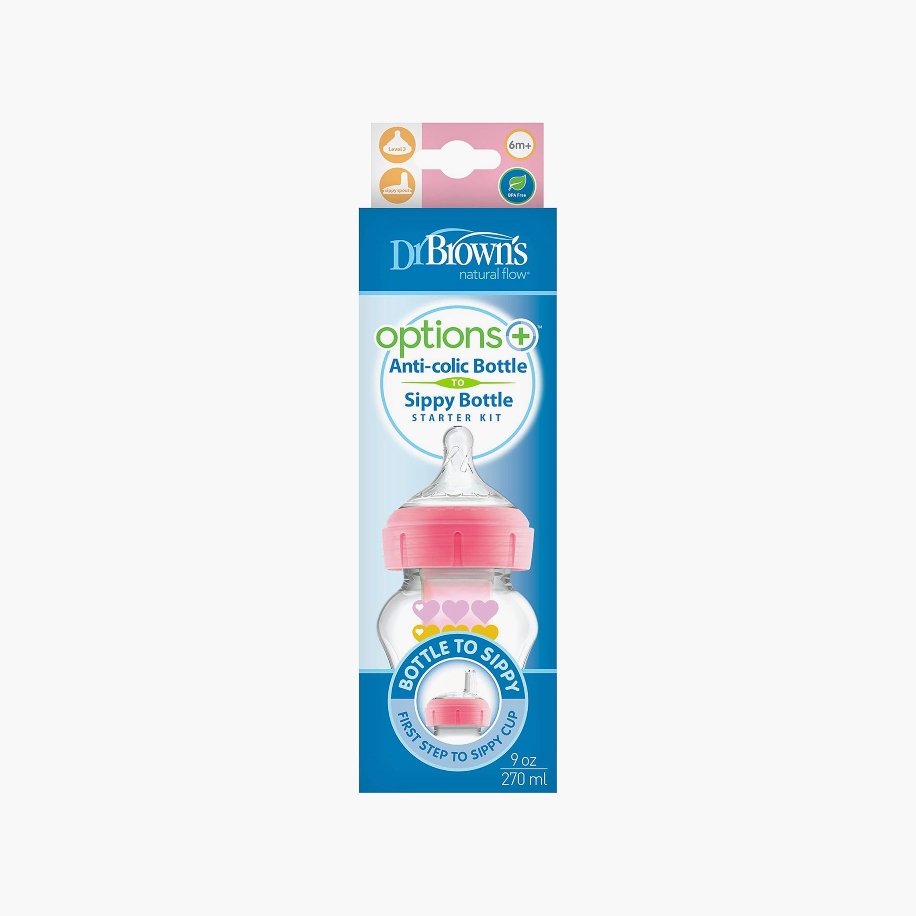 Dr. Brown's Wide Neck Options+ BPA Free Feeding Bottle with Sippy Spout - 270 ml- Heart - Pink-baby-feeding-feedingbottles-bottlesandteats-image-5