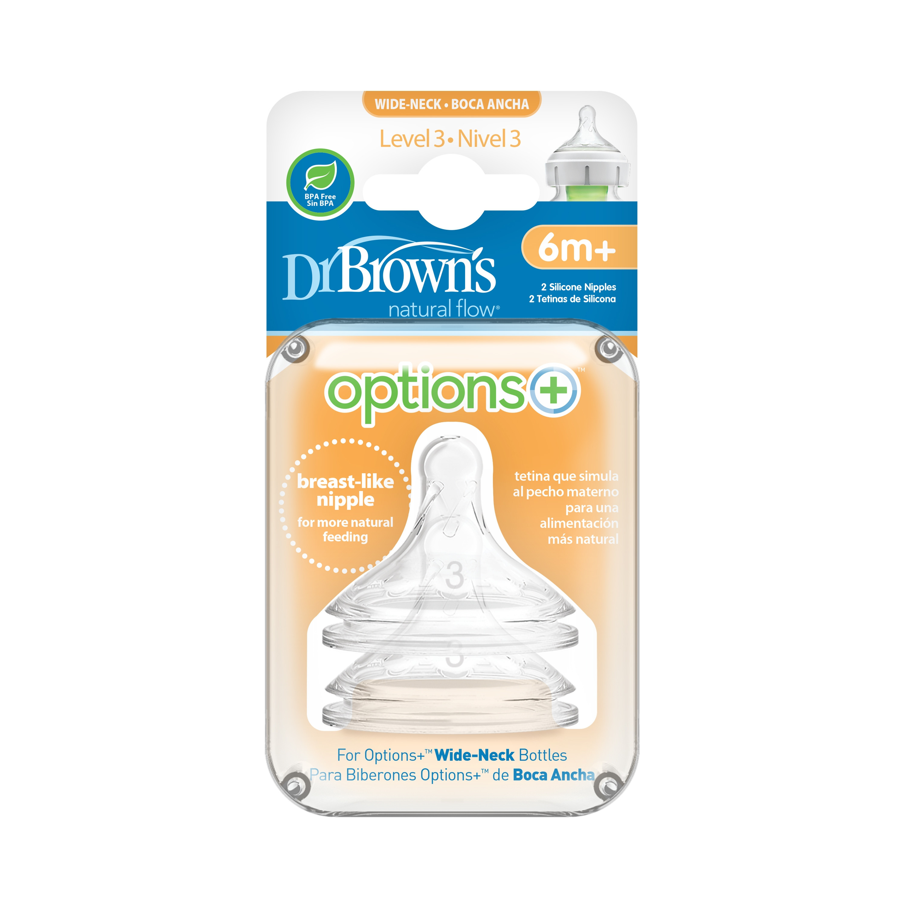 Dr. Brown's 2-Piece Level-3 Wide Neck Option+ BPA Free Nipples - 6 months+-baby-feeding-feedingbottles-bottlesandteats-image-5